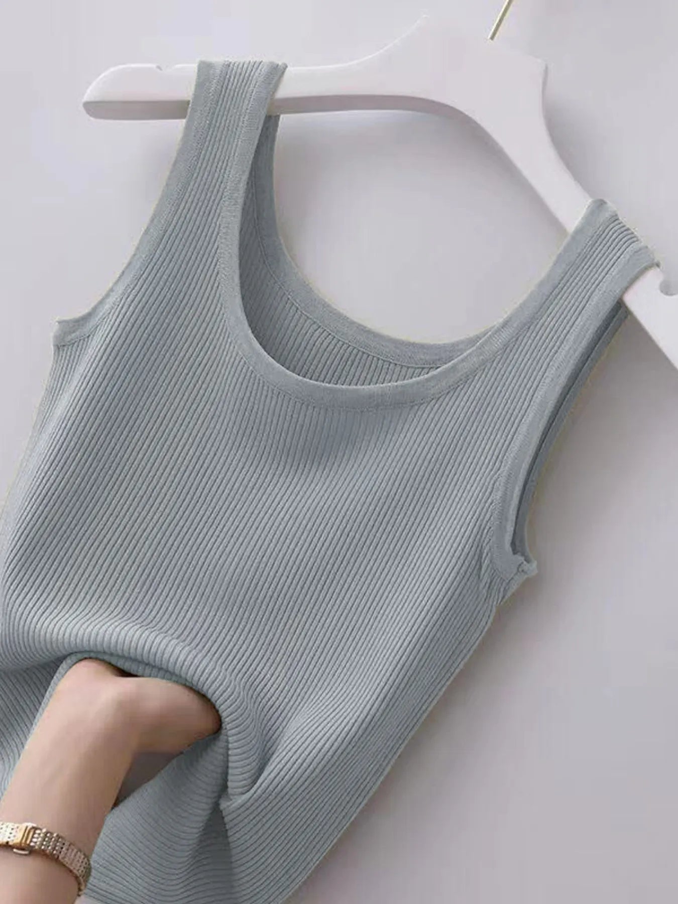 Plus Size Ribbed Knit Scoop Neck Tank Top - Lookzlike