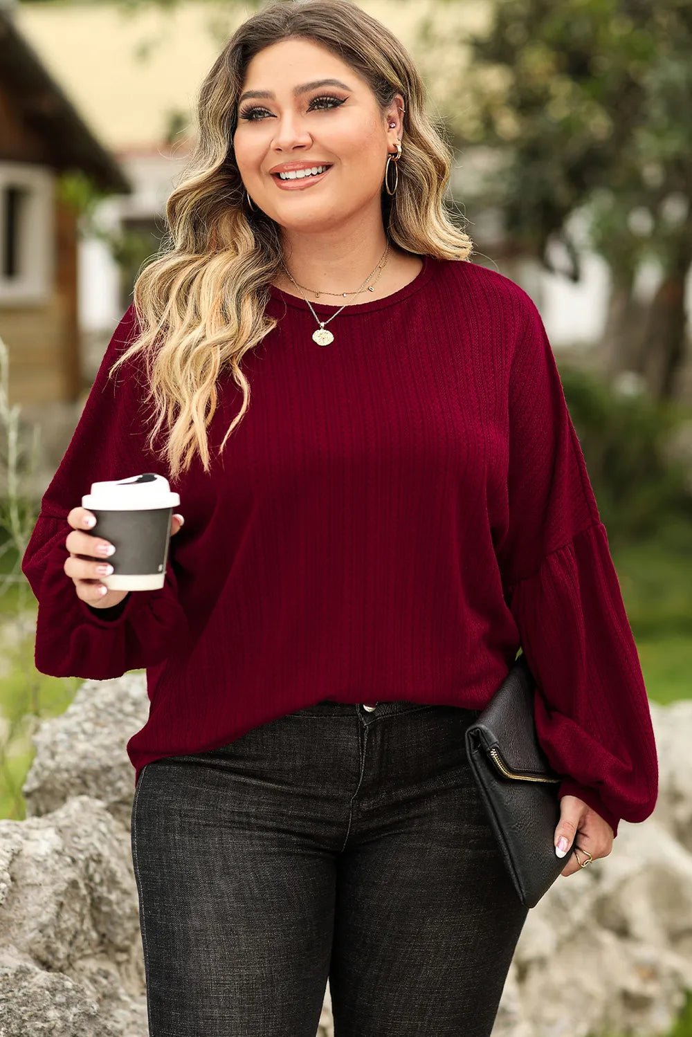 Plus Size Round Neck Dropped Shoulder T-Shirt - Lookzlike