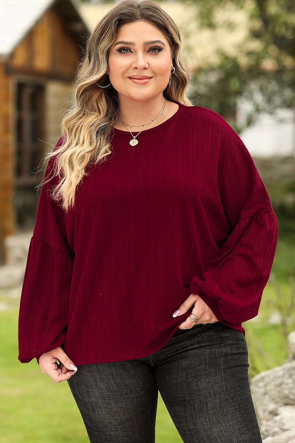 Plus Size Round Neck Dropped Shoulder T-Shirt - Lookzlike