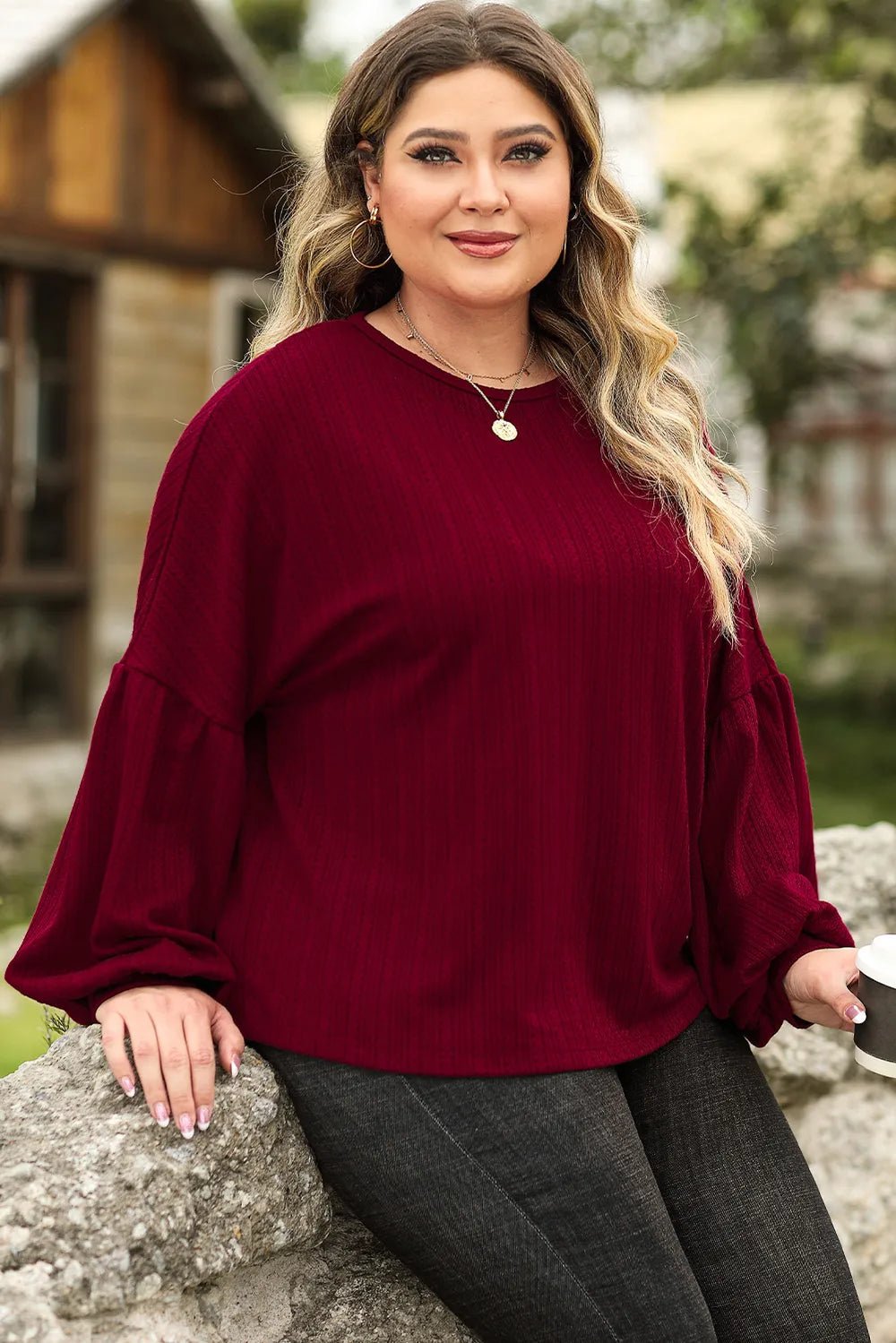 Plus Size Round Neck Dropped Shoulder T-Shirt - Lookzlike