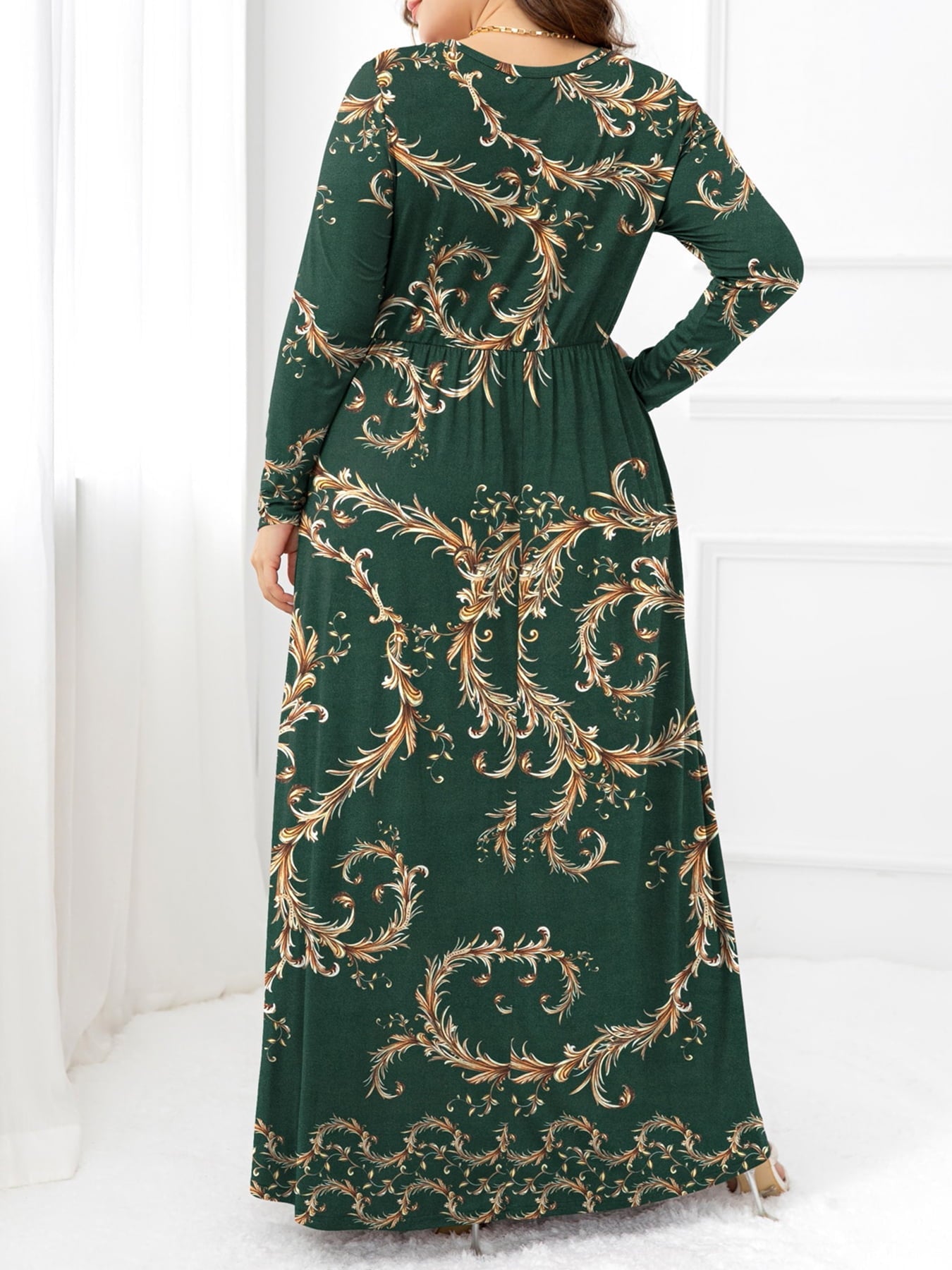Plus Size Round Neck Maxi Dress with Pockets - Lookzlike