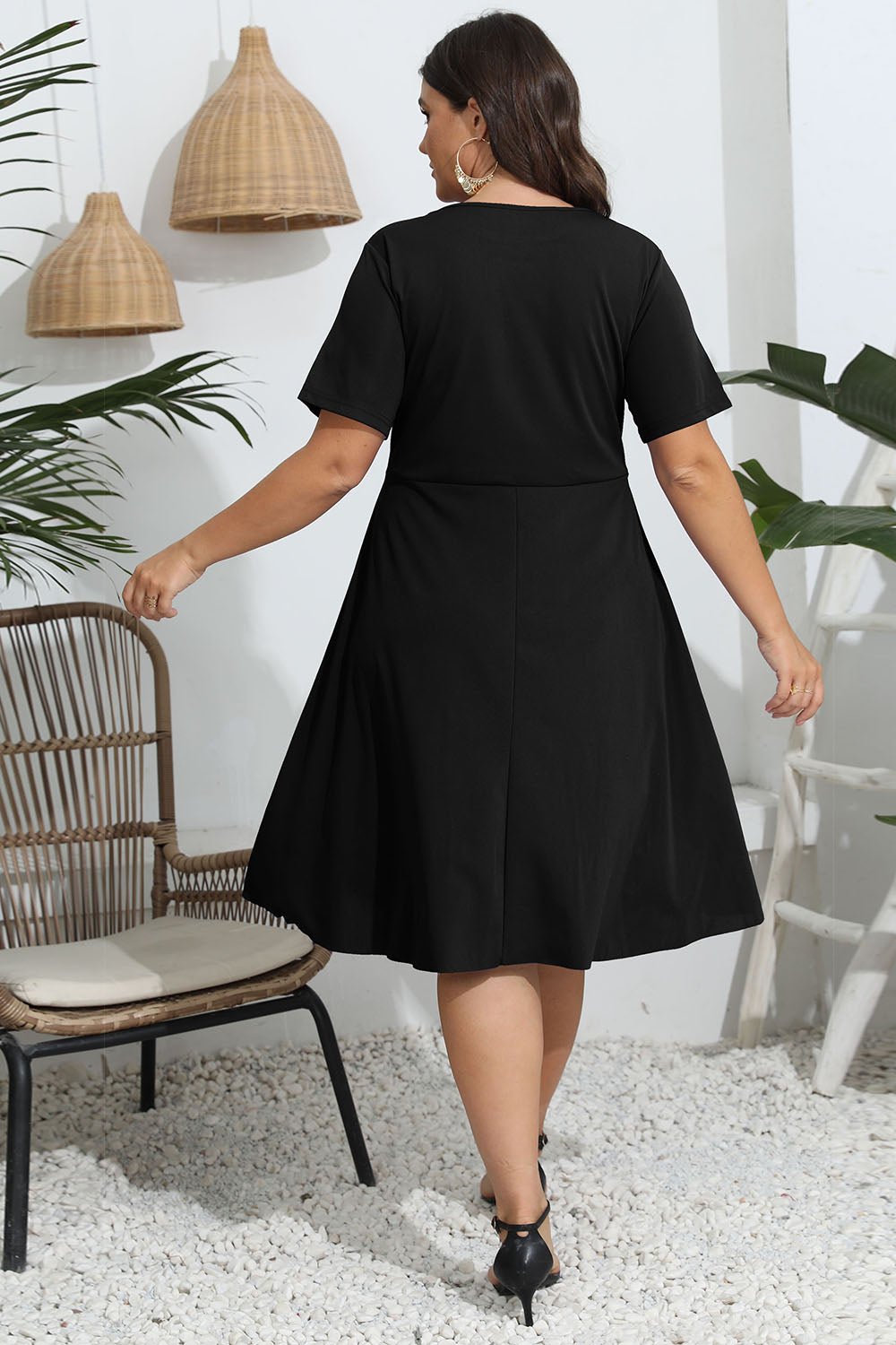 Plus Size Round Neck Openwork Dress - Lookzlike