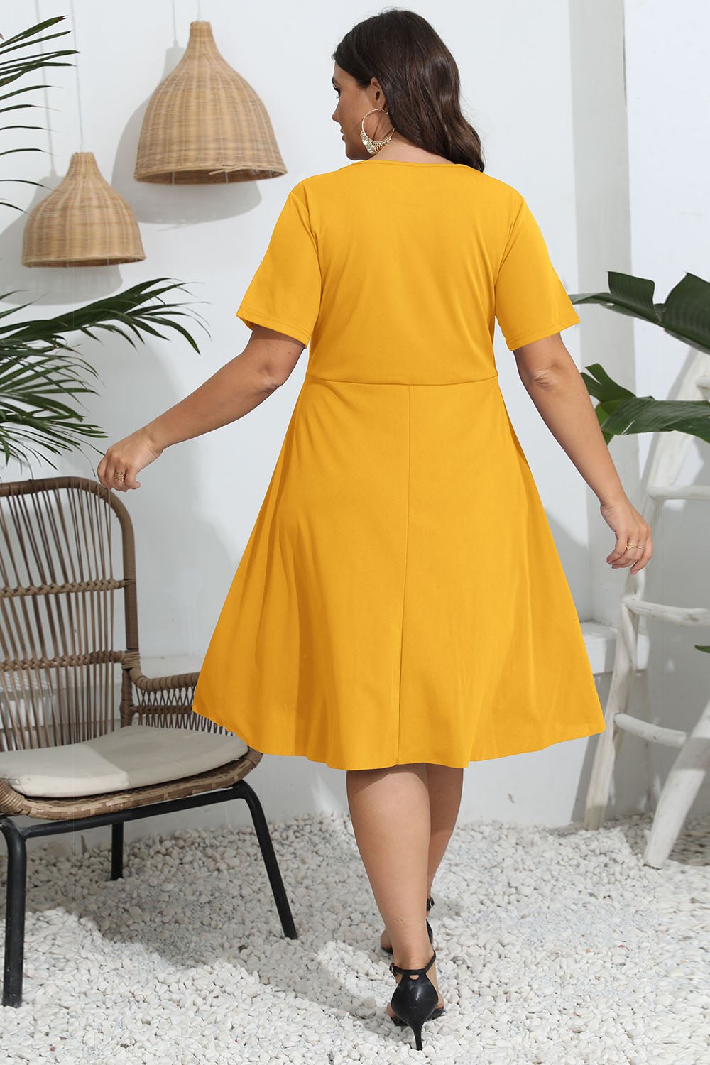 Plus Size Round Neck Openwork Dress - Lookzlike