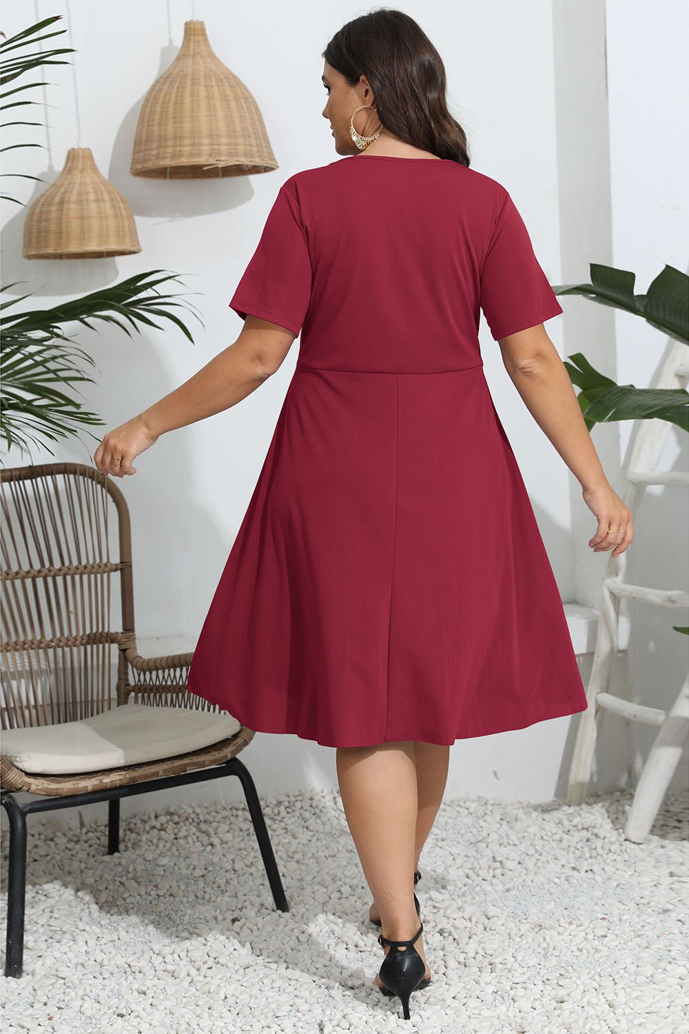 Plus Size Round Neck Openwork Dress - Lookzlike