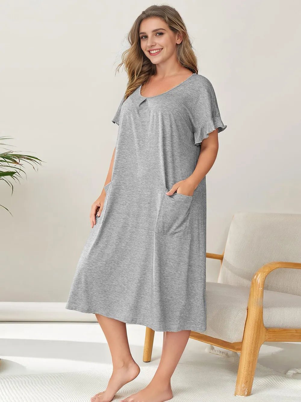 Plus Size Round Neck Short Sleeve Lounge Dress - Lookzlike