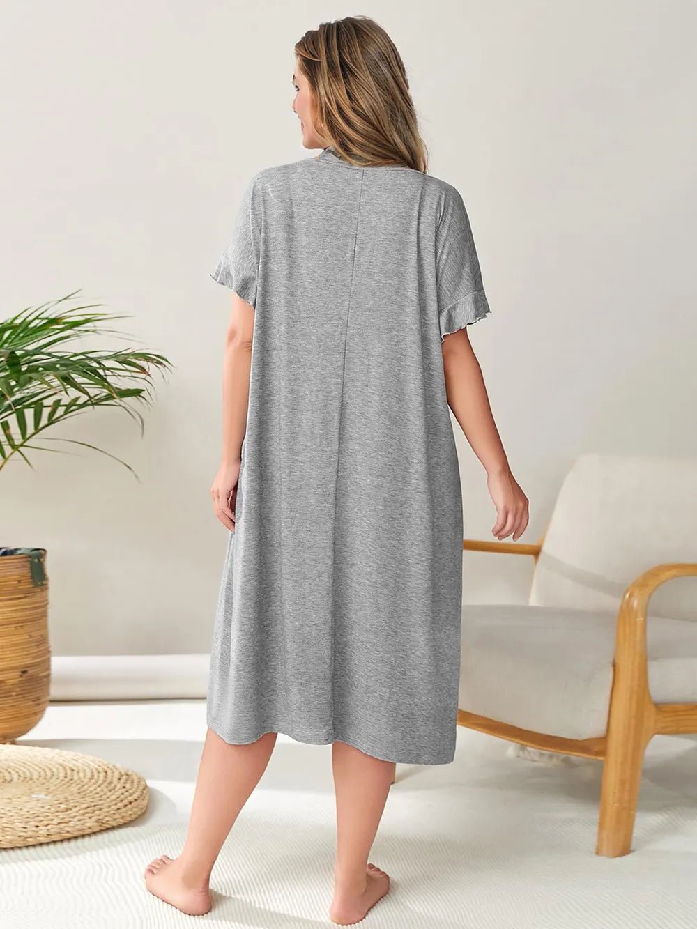 Plus Size Round Neck Short Sleeve Lounge Dress - Lookzlike