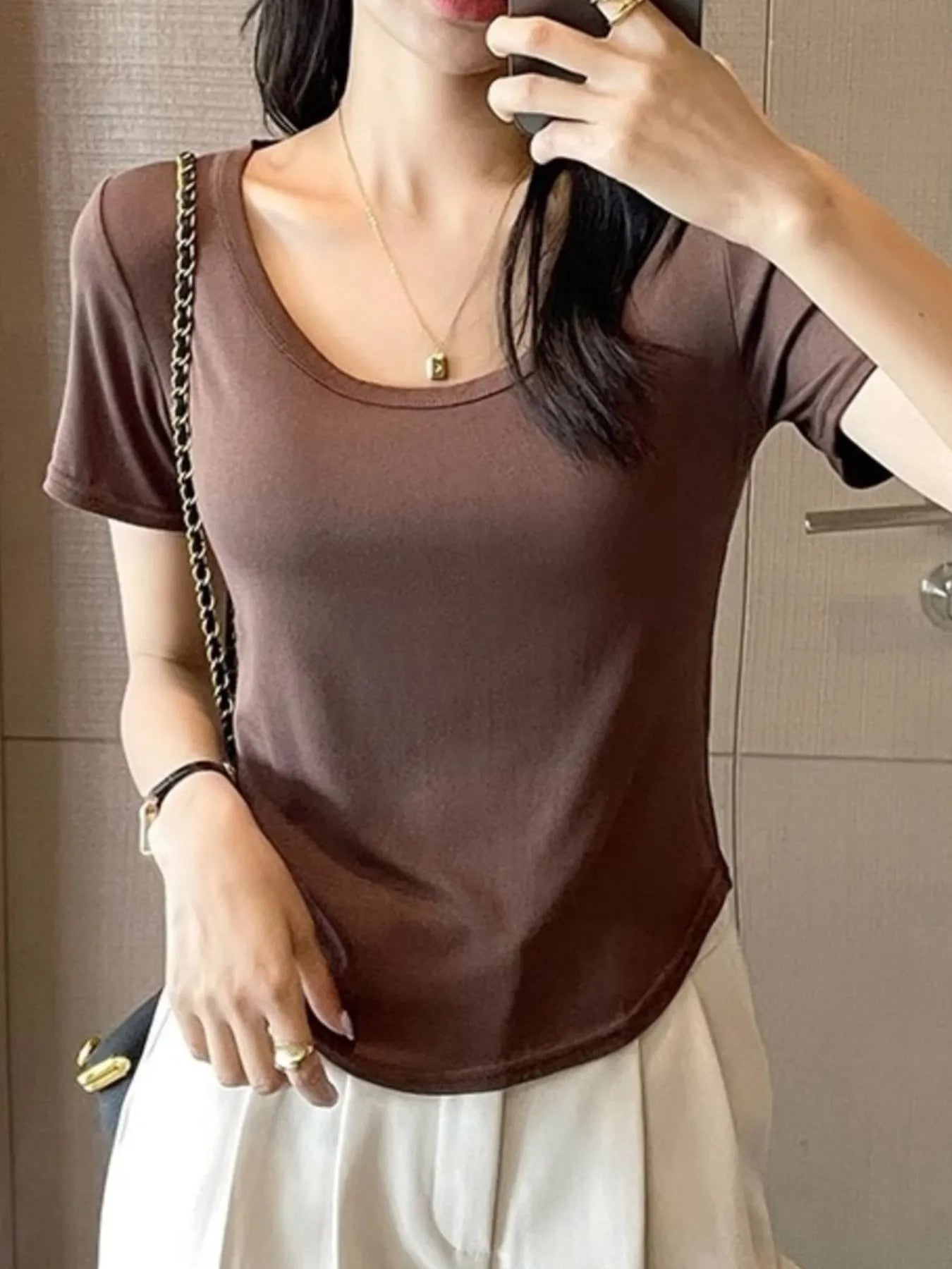 Plus Size Round Neck Short Sleeve T-Shirt - Lookzlike