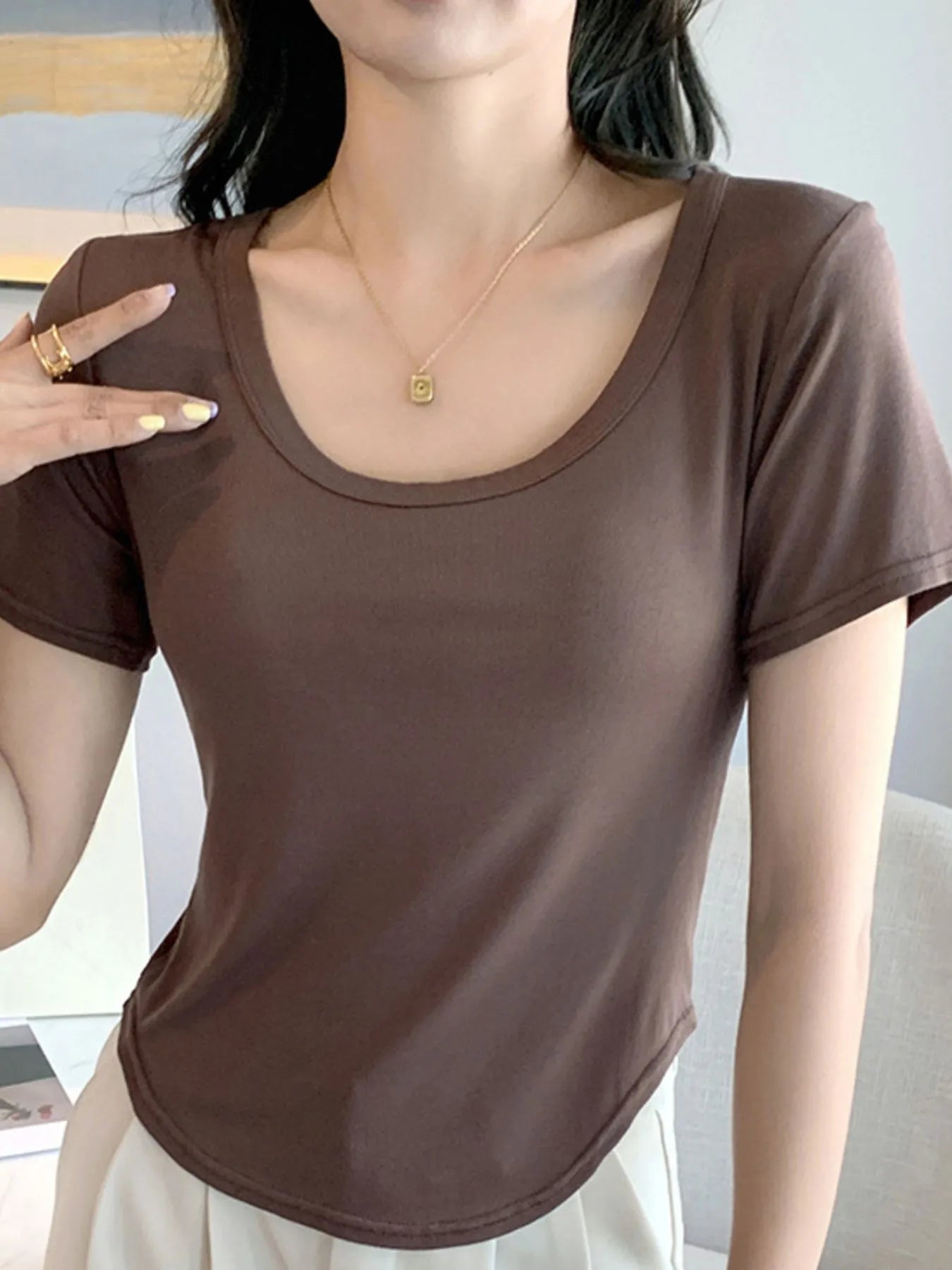 Plus Size Round Neck Short Sleeve T-Shirt - Lookzlike