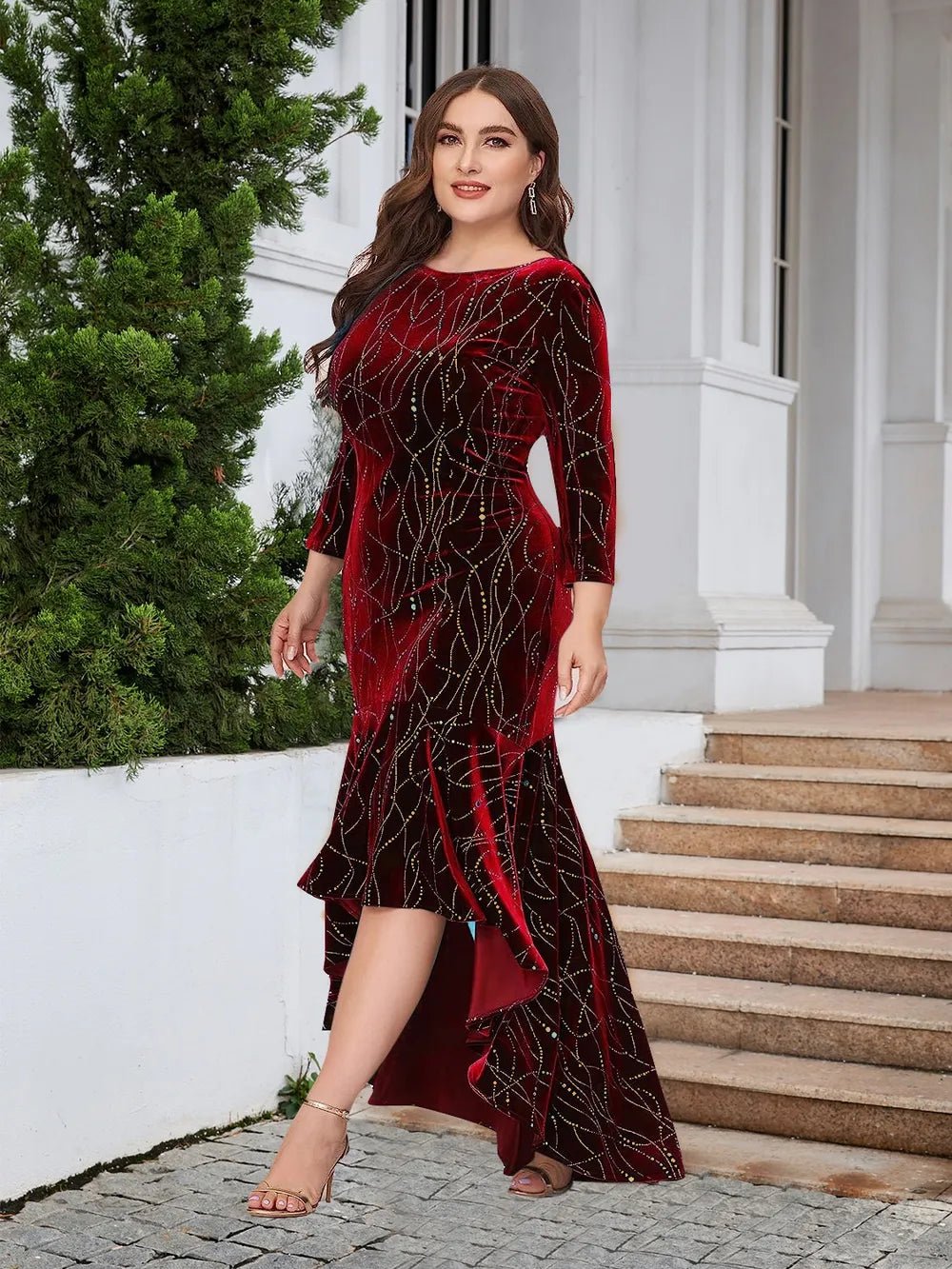 Plus Size Ruffle Hem High-Low Dress - Lookzlike