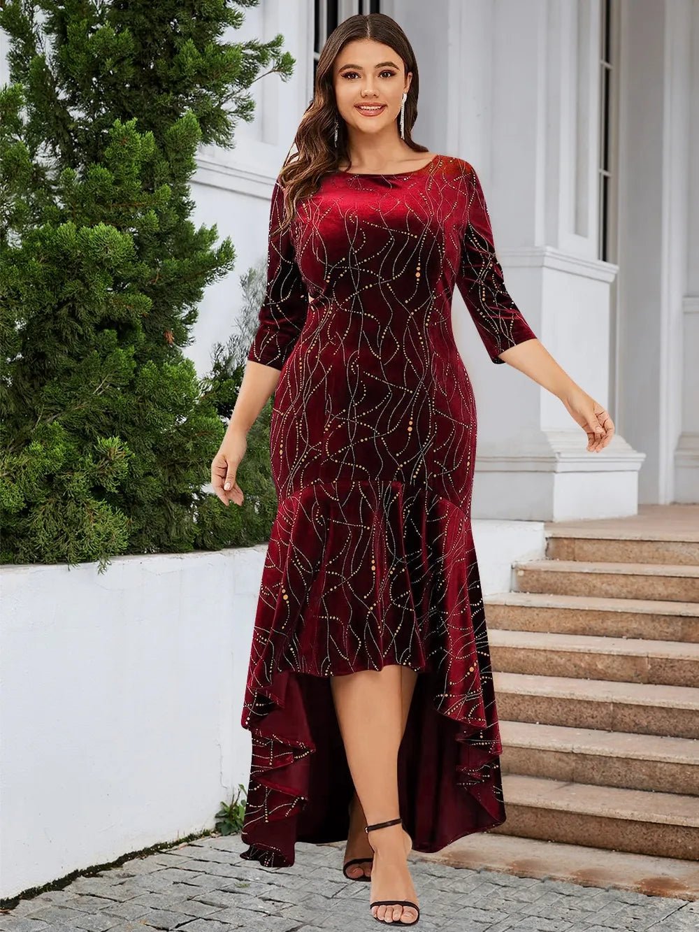 Plus Size Ruffle Hem High-Low Dress - Lookzlike