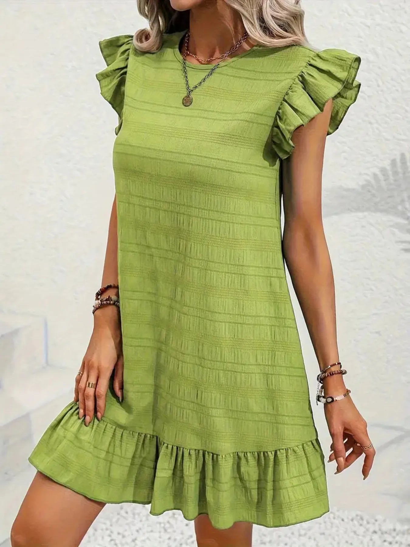 Plus Size Ruffle Hen Cap Sleeve Mini Dress - Lookzlike