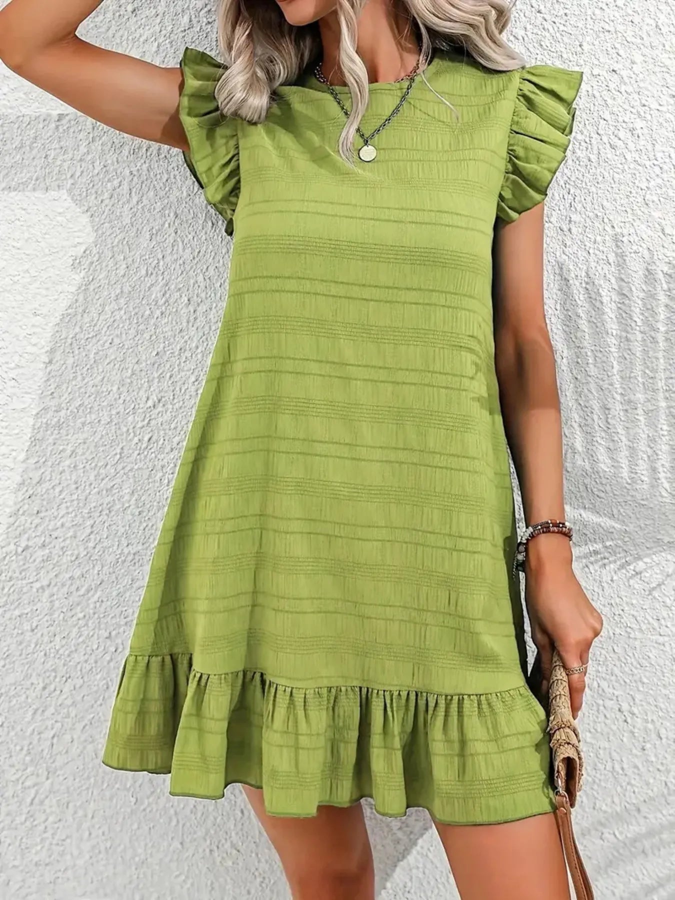 Plus Size Ruffle Hen Cap Sleeve Mini Dress - Lookzlike