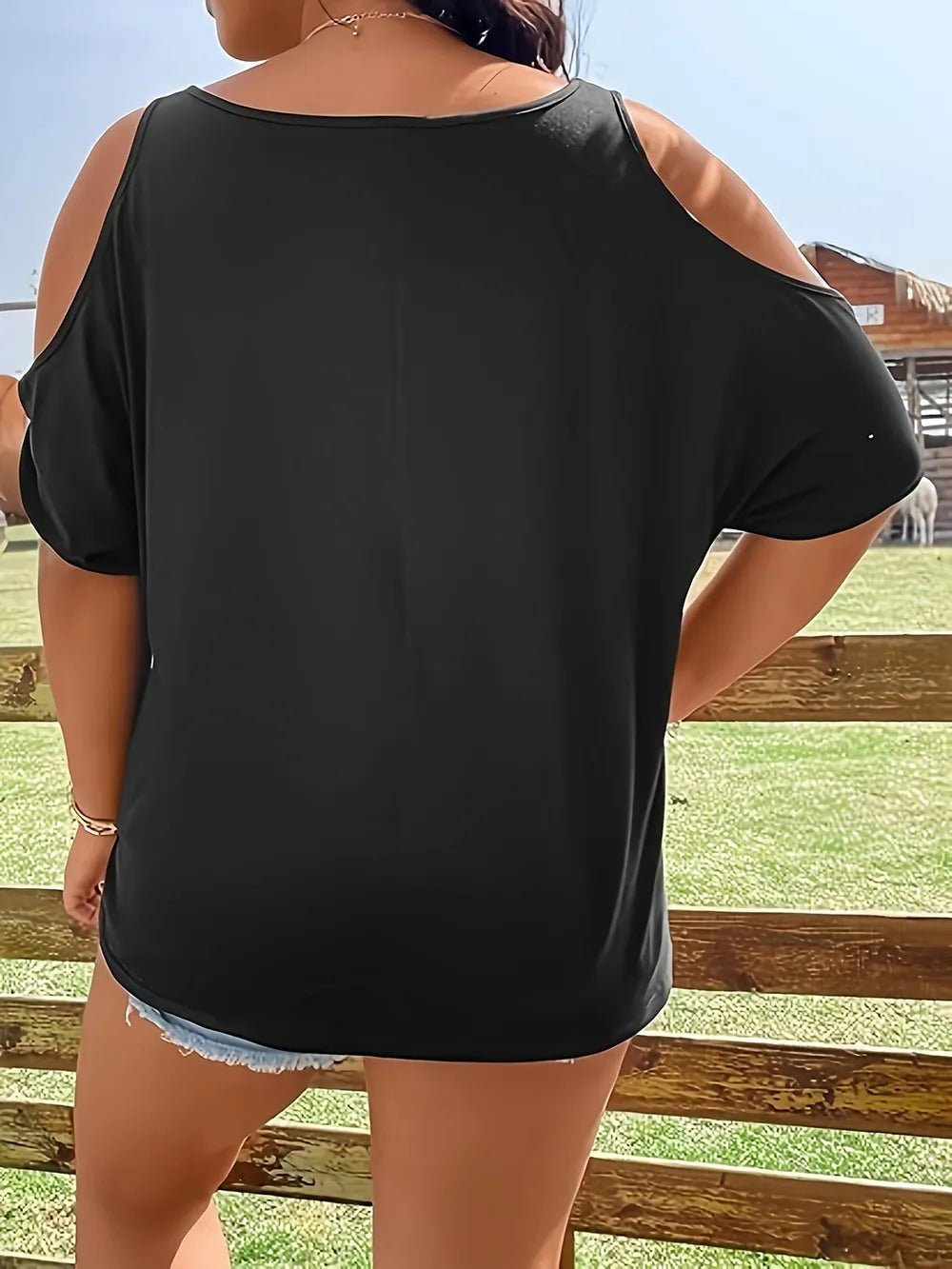 Plus Size Skeleton Graphic Round Neck Cold Shoulder T-Shirt - Lookzlike