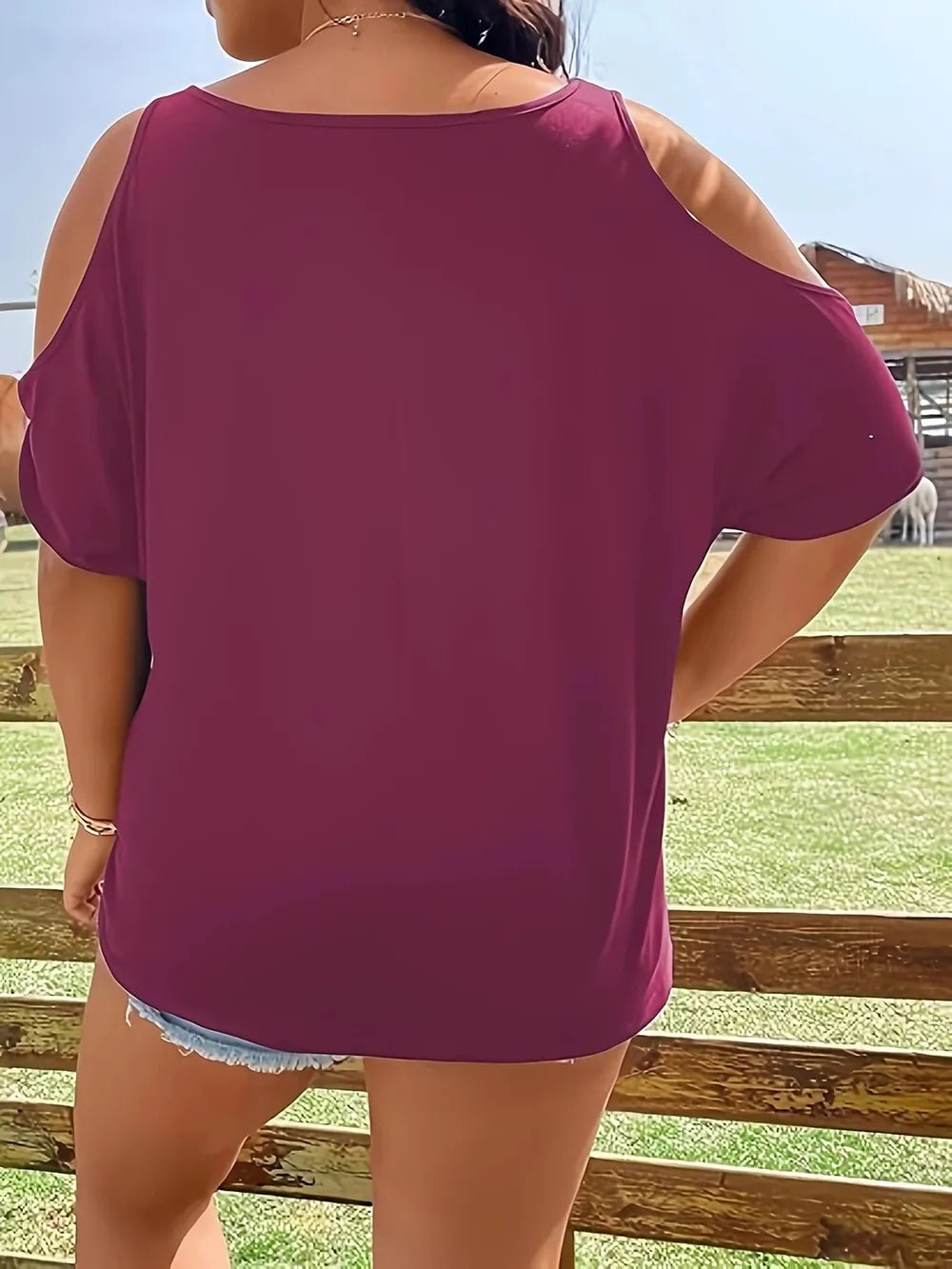 Plus Size Skeleton Graphic Round Neck Cold Shoulder T-Shirt - Lookzlike