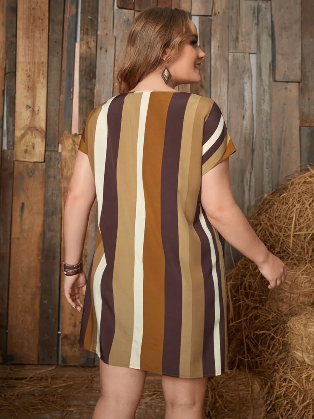 Plus Size Striped Short Sleeve Mini Dress - Lookzlike
