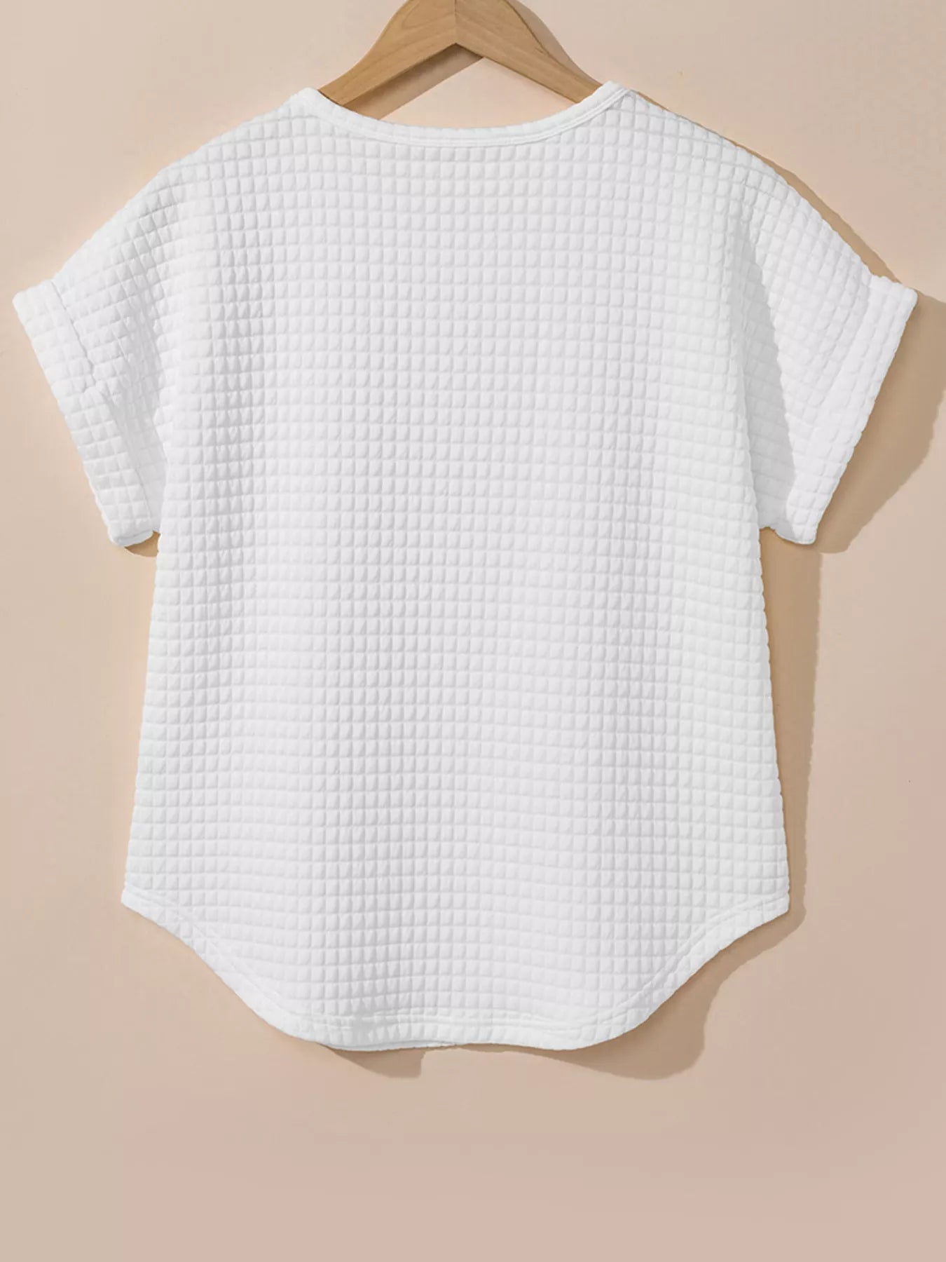 Plus Size Textured Round Neck Short Sleeve Top designed for comfort and style at Lookzlike