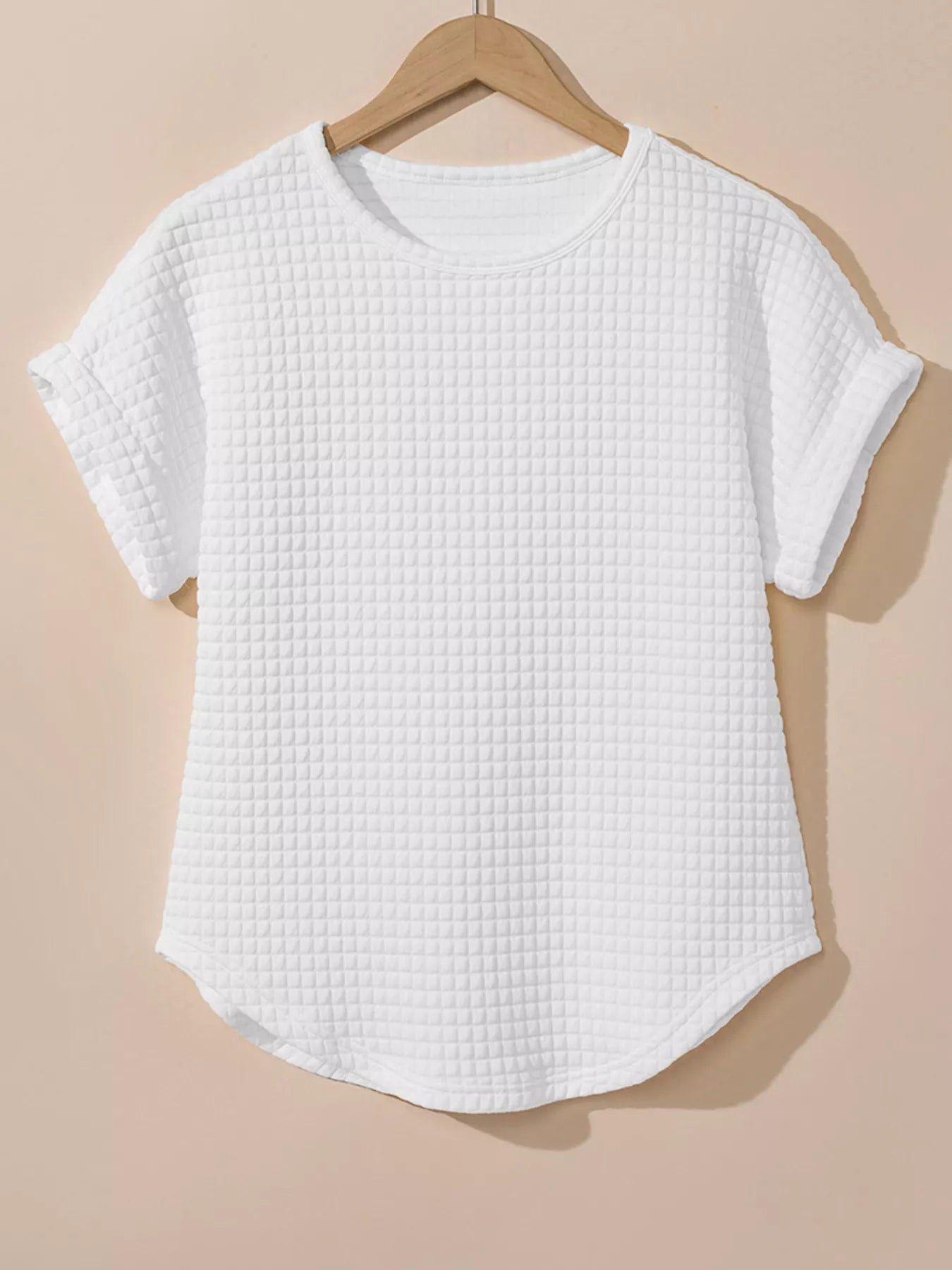 Plus Size Textured Round Neck Short Sleeve Top designed for comfort and style at Lookzlike