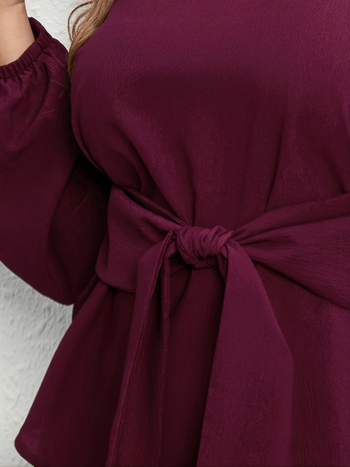 Plus Size Tie Front Long Sleeve Blouse - Lookzlike