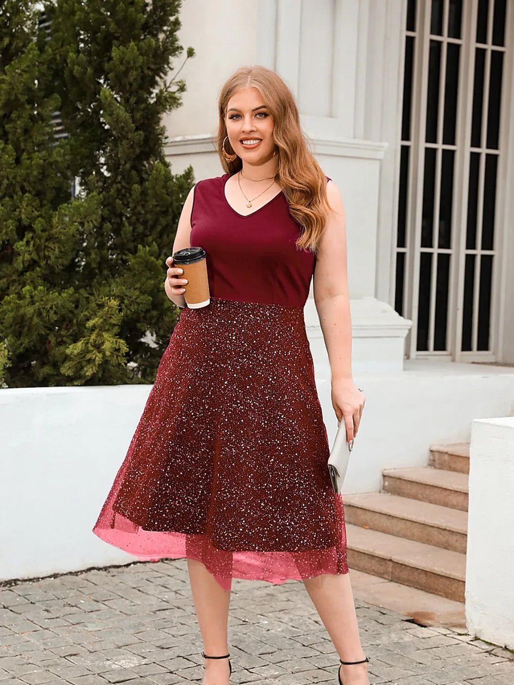Plus Size V-Neck Sleeveless Midi Dress - Lookzlike
