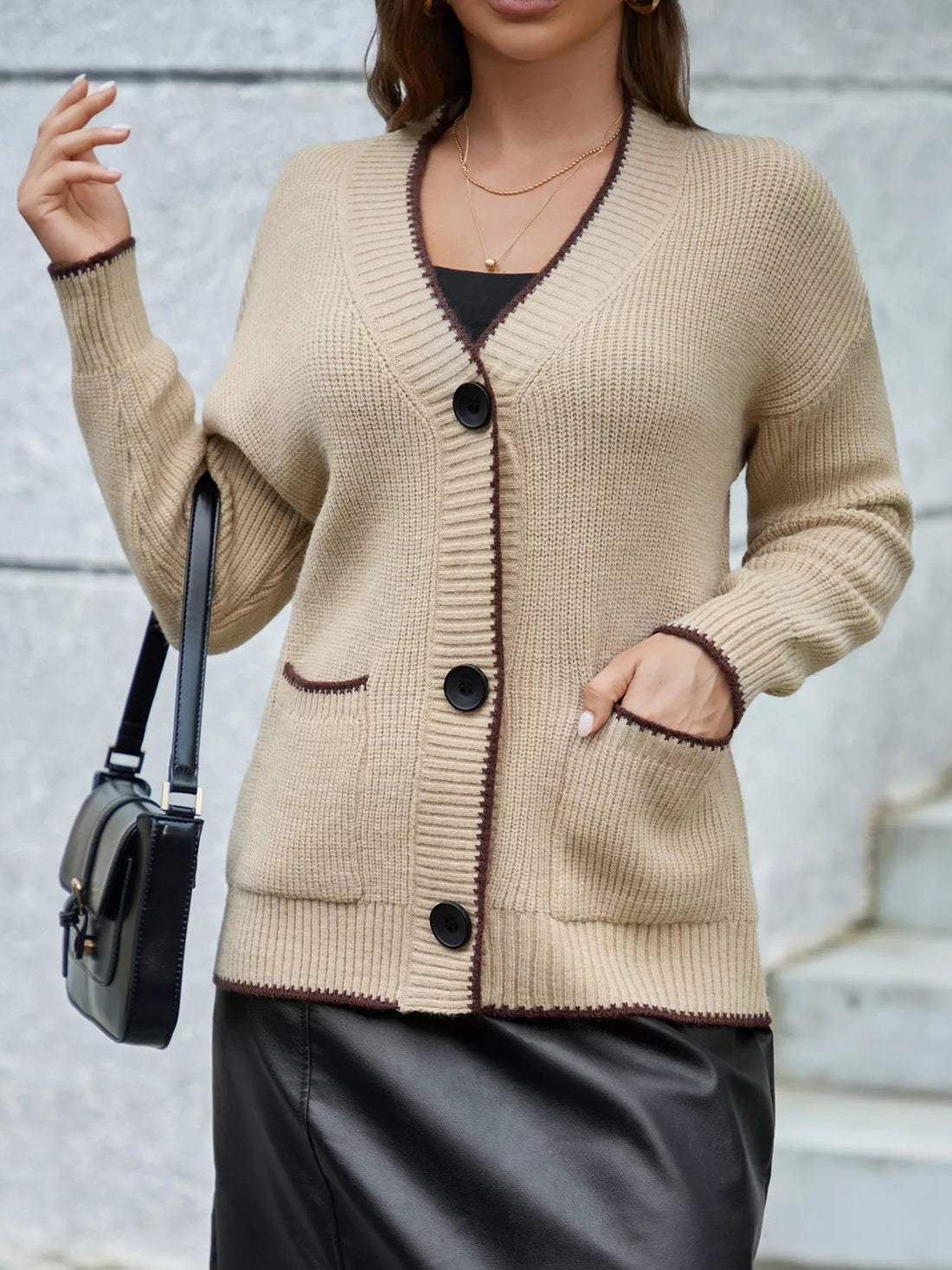 Pocketed Button Down Cardigan designed for comfort and style at Lookzlike