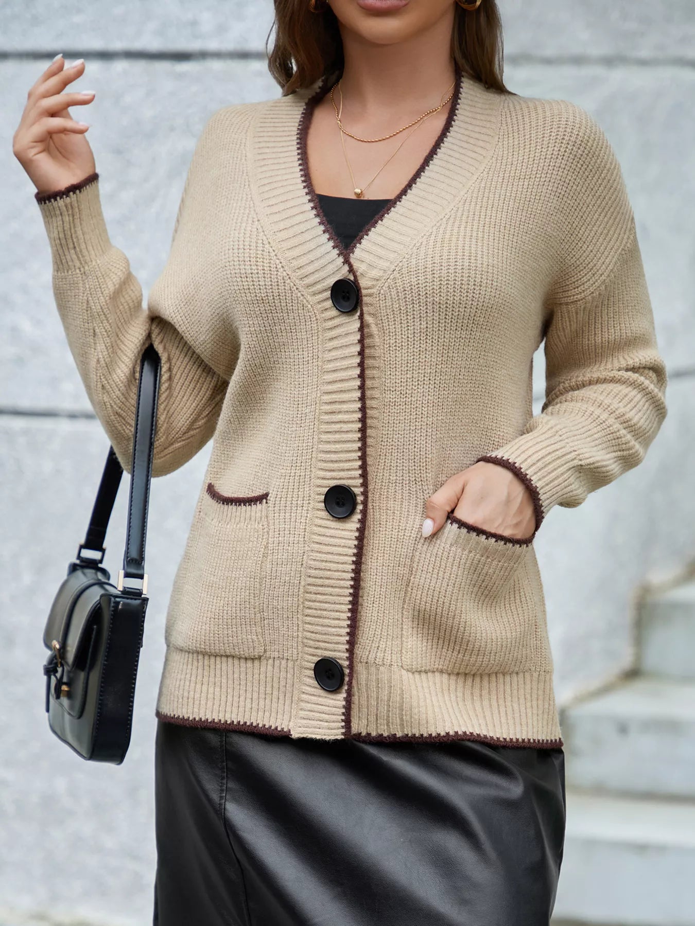 Pocketed Button Down Cardigan designed for comfort and style at Lookzlike