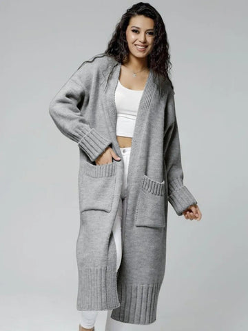 Pocketed Open Front Dropped Shoulder Cardigan designed for comfort and style at Lookzlike