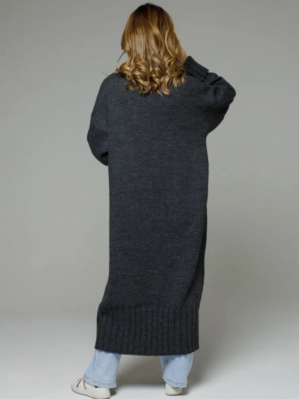 Pocketed Open Front Dropped Shoulder Cardigan designed for comfort and style at Lookzlike
