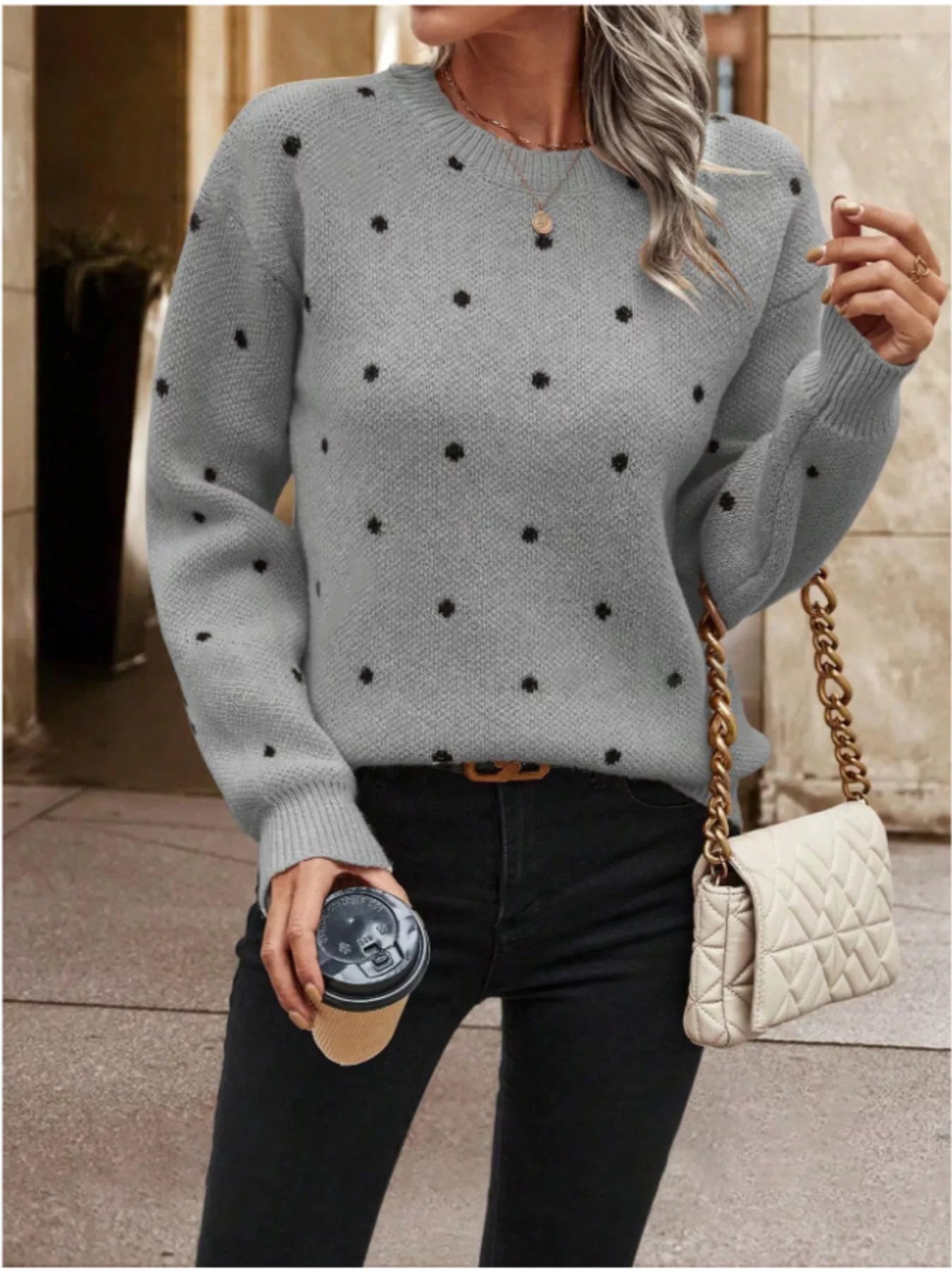 Polka Dot Long Sleeve Sweater designed for comfort and style at Lookzlike