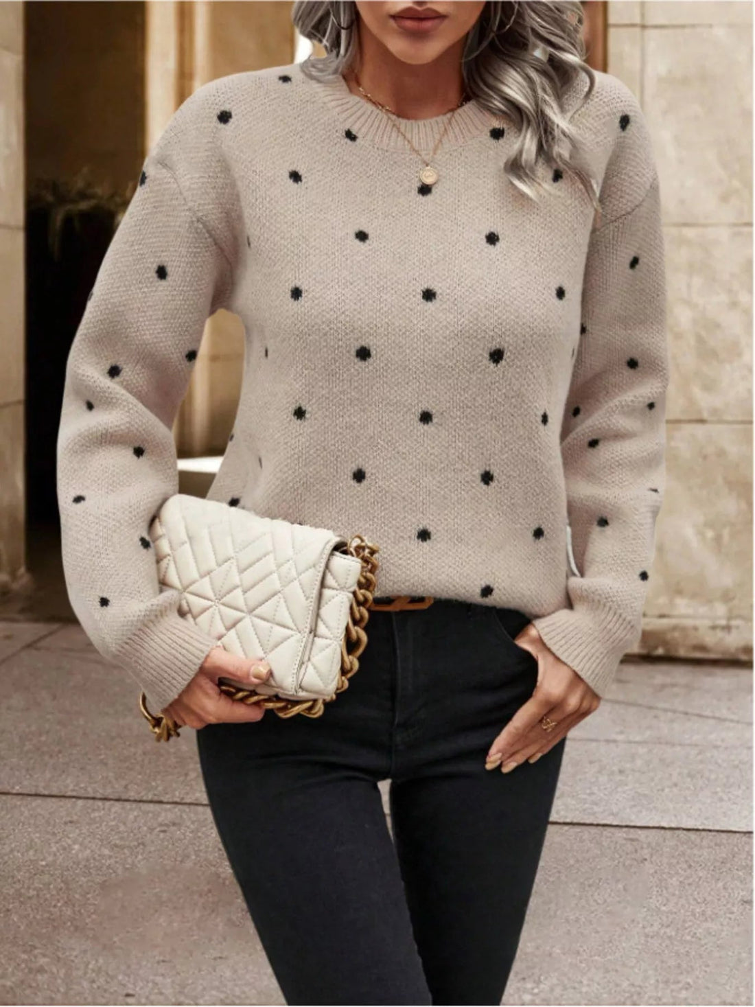 Polka Dot Long Sleeve Sweater designed for comfort and style at Lookzlike