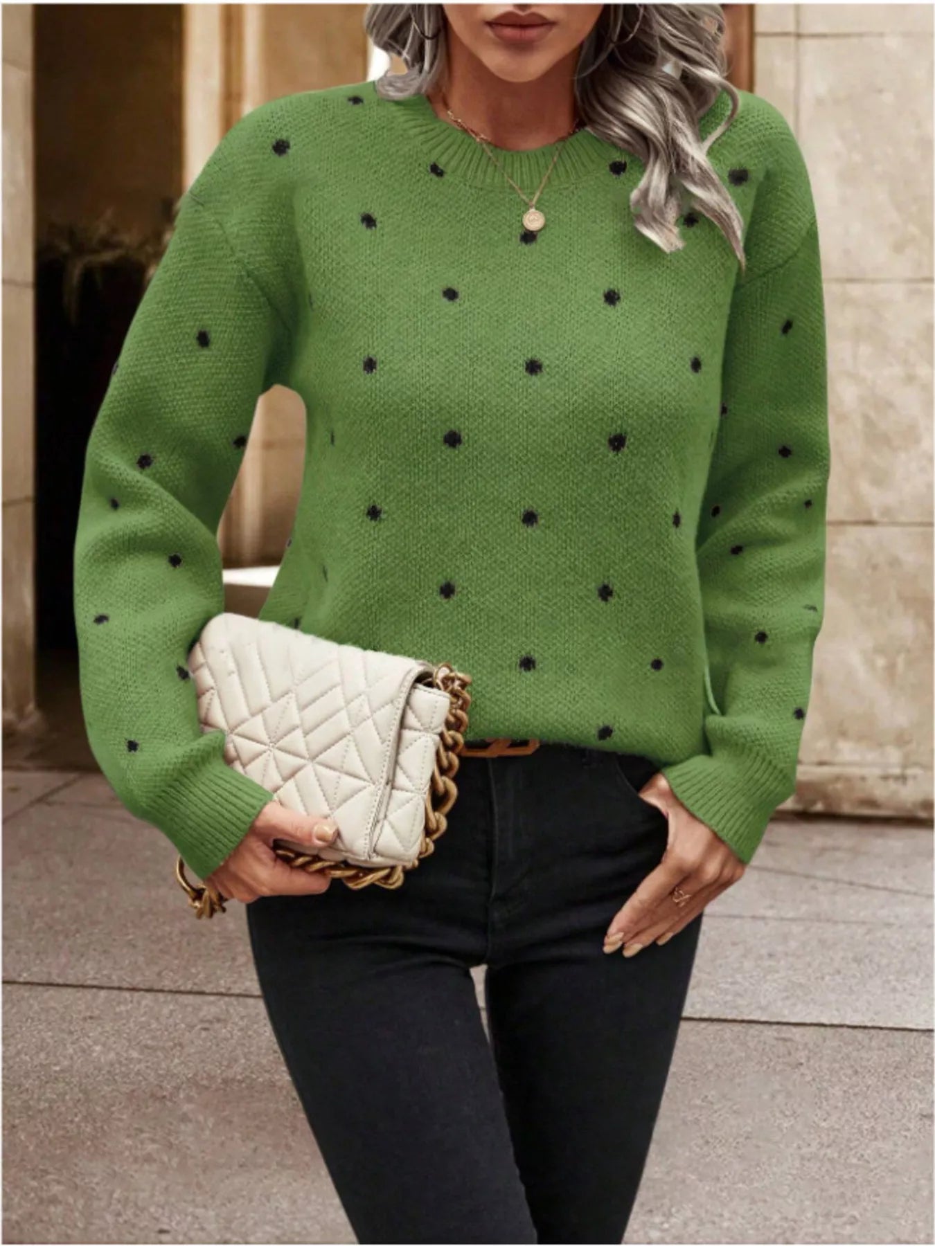 Polka Dot Long Sleeve Sweater designed for comfort and style at Lookzlike