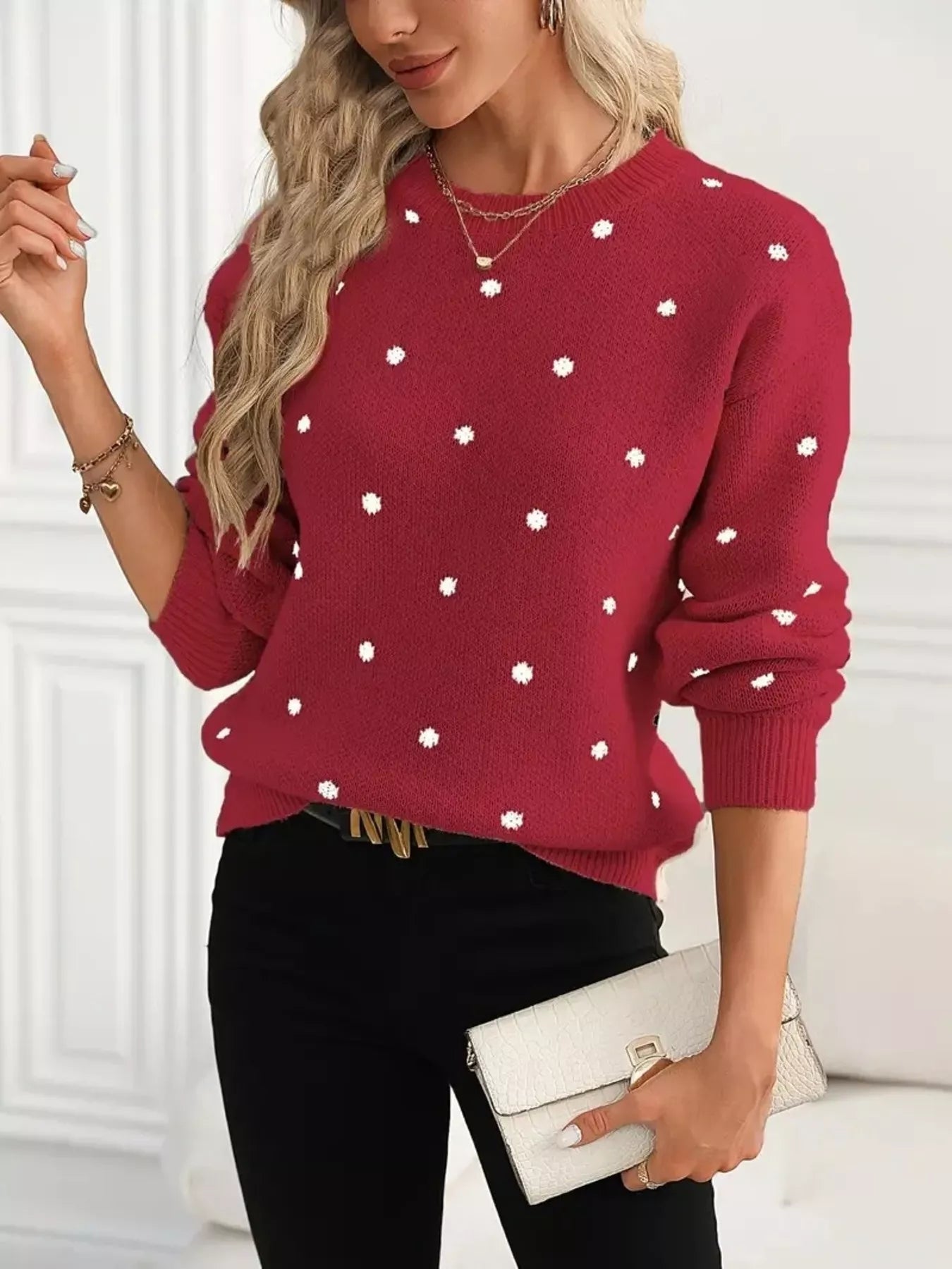 Polka Dot Long Sleeve Sweater designed for comfort and style at Lookzlike