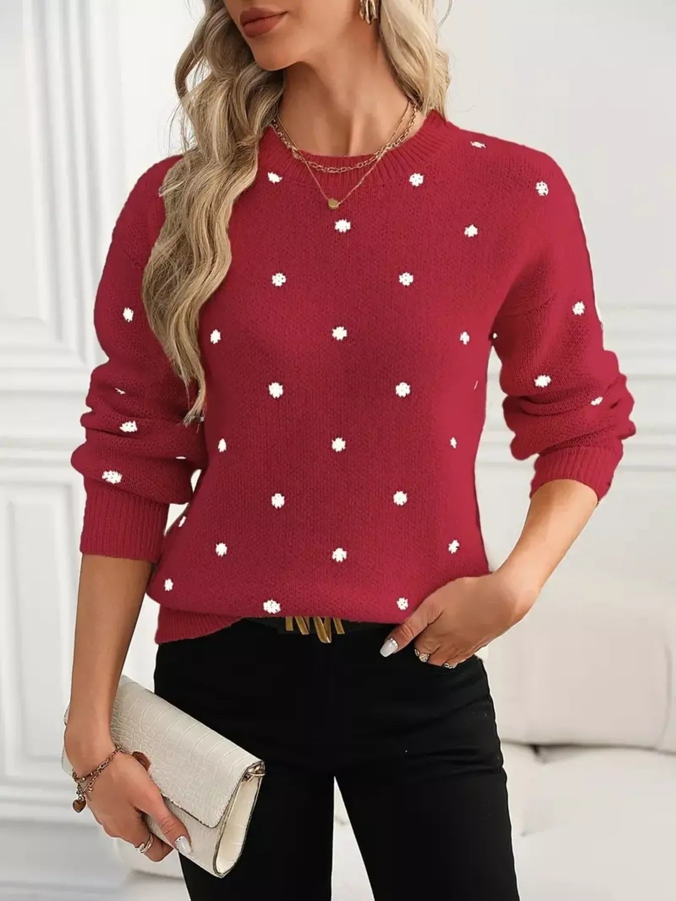Polka Dot Long Sleeve Sweater designed for comfort and style at Lookzlike