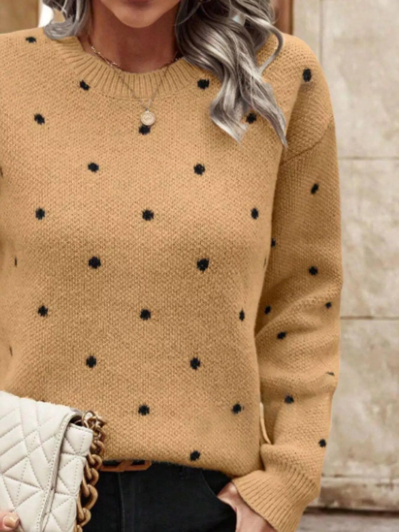 Polka Dot Long Sleeve Sweater designed for comfort and style at Lookzlike