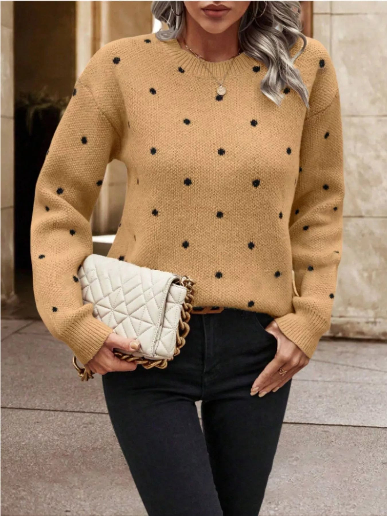 Polka Dot Long Sleeve Sweater designed for comfort and style at Lookzlike