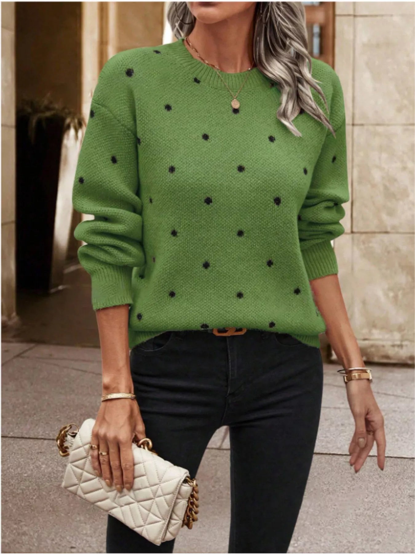 Polka Dot Long Sleeve Sweater designed for comfort and style at Lookzlike