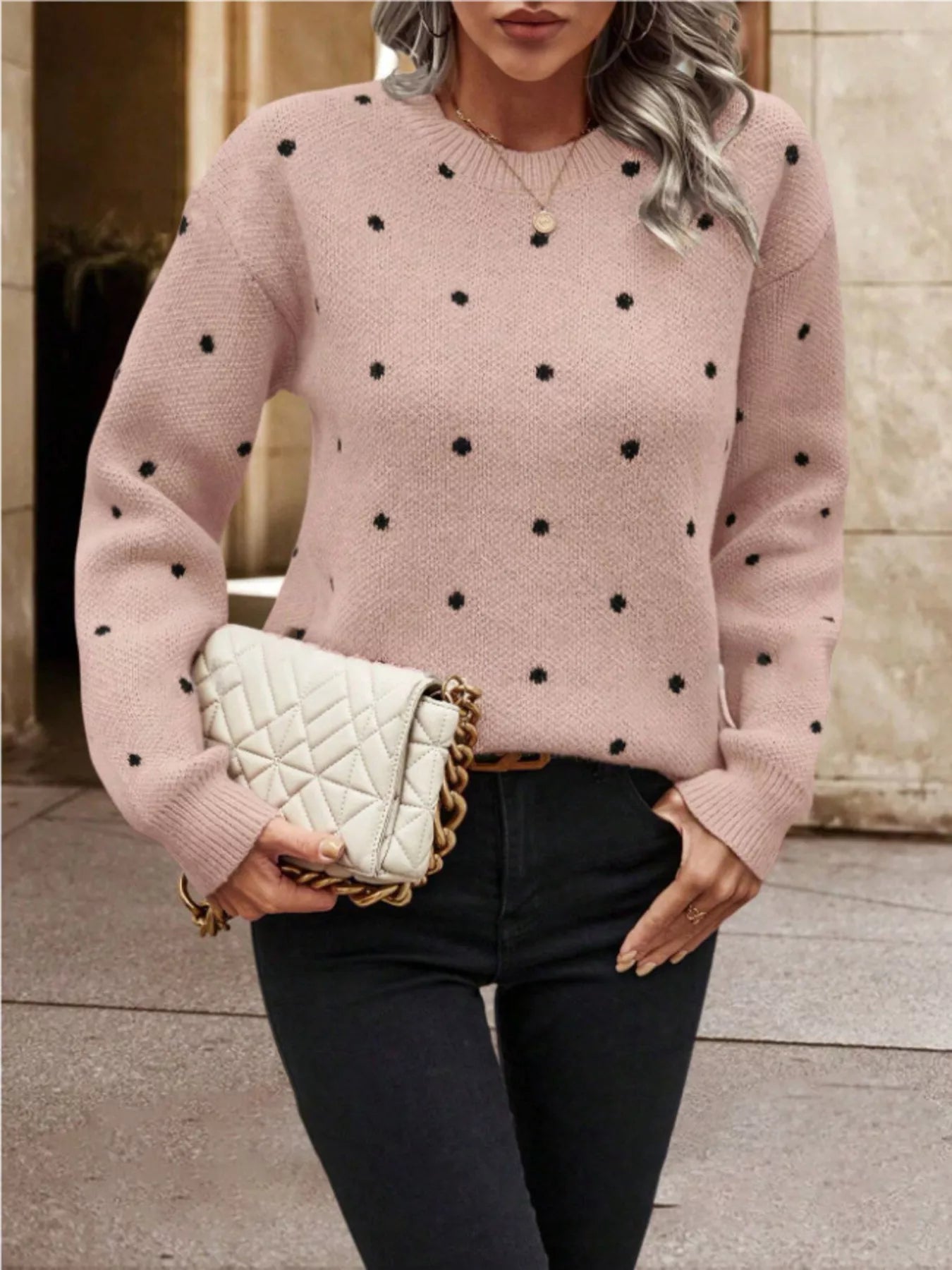 Polka Dot Long Sleeve Sweater designed for comfort and style at Lookzlike