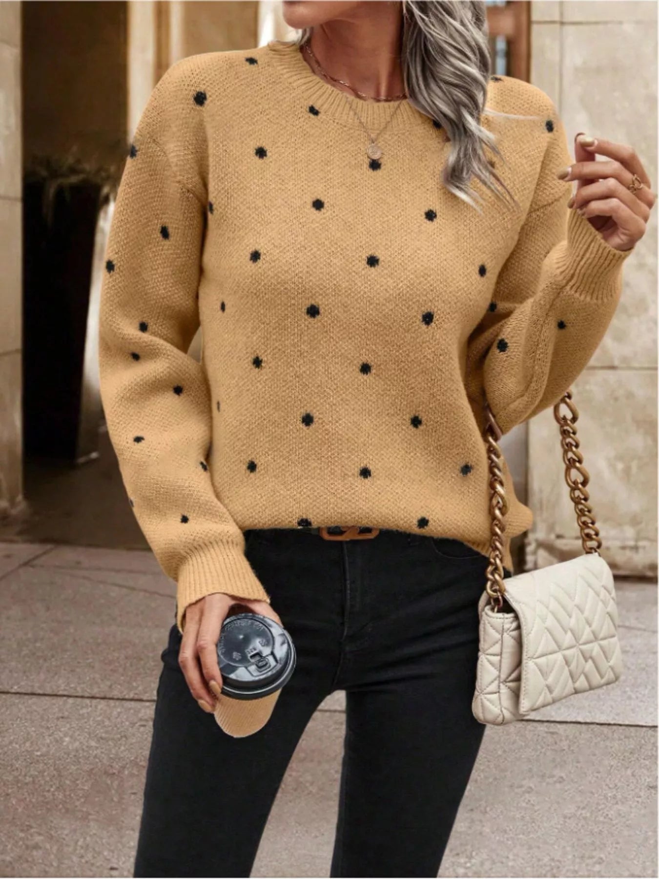 Polka Dot Long Sleeve Sweater designed for comfort and style at Lookzlike