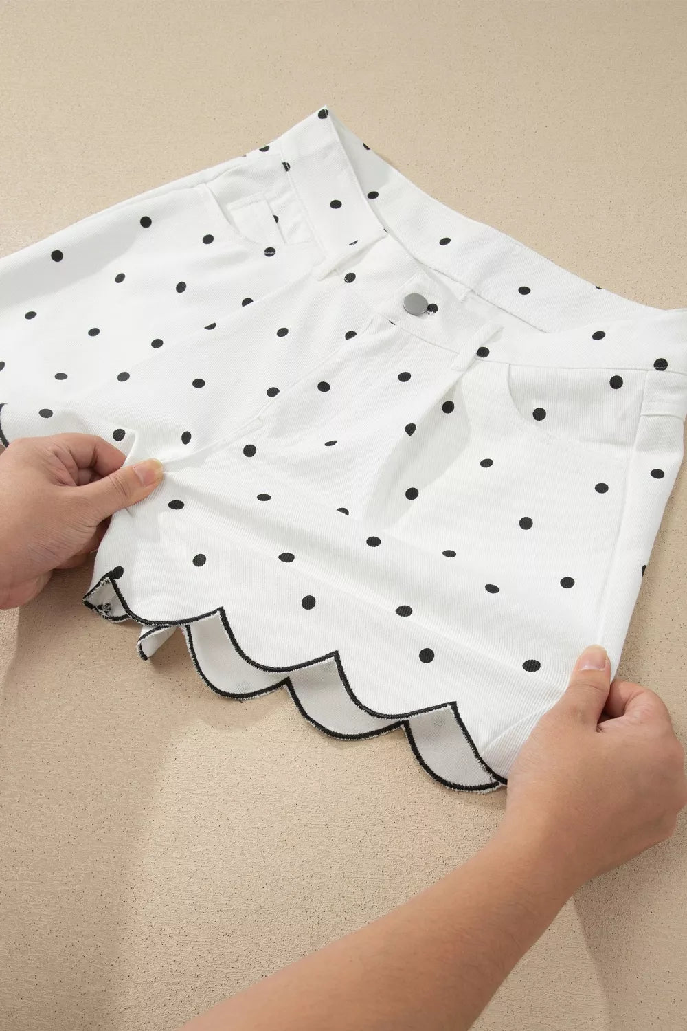 Polka Dot Scalloped Hem Shorts designed for comfort and style at Lookzlike