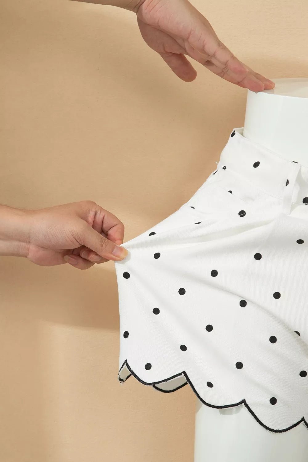 Polka Dot Scalloped Hem Shorts designed for comfort and style at Lookzlike
