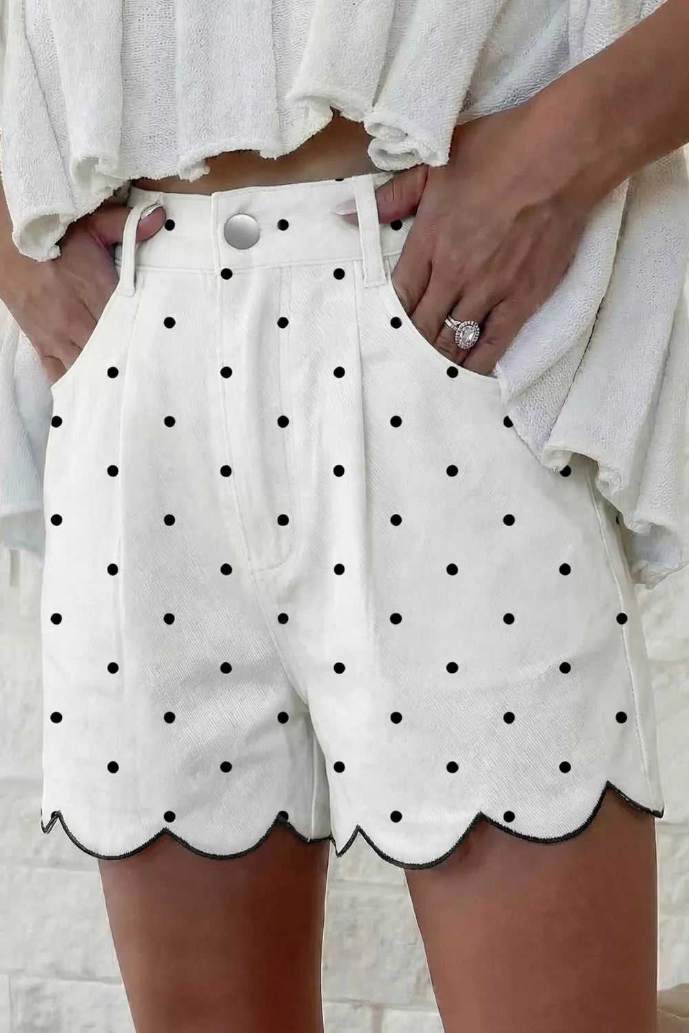 Polka Dot Scalloped Hem Shorts designed for comfort and style at Lookzlike