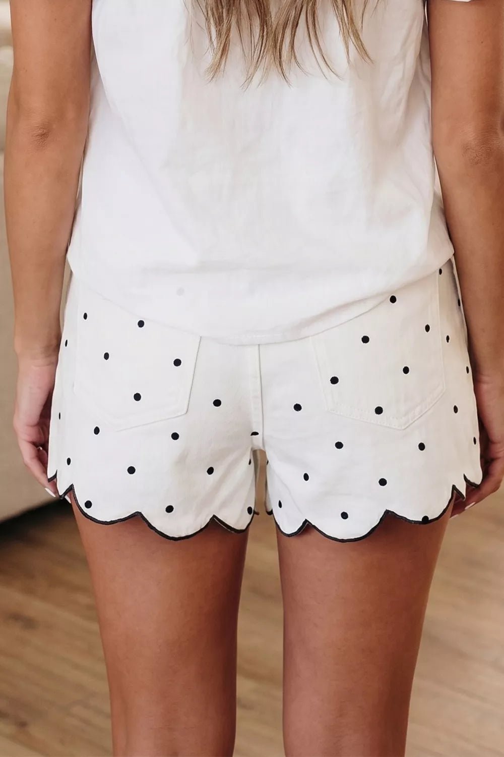 Polka Dot Scalloped Hem Shorts designed for comfort and style at Lookzlike