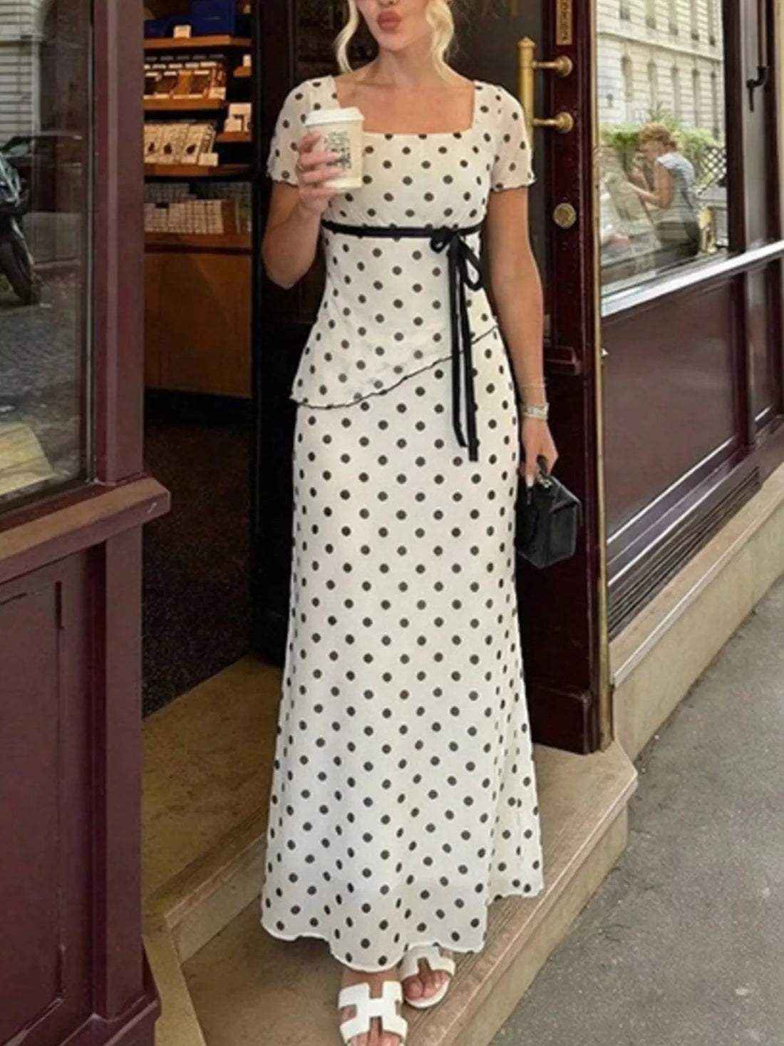 Polka Dot Square Neck Top and Skirt Set designed for comfort and style at Lookzlike