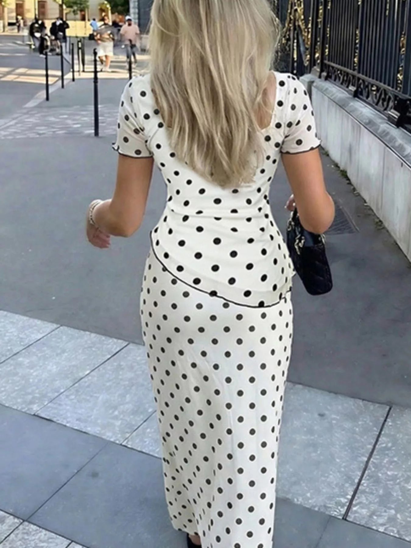 Polka Dot Square Neck Top and Skirt Set designed for comfort and style at Lookzlike