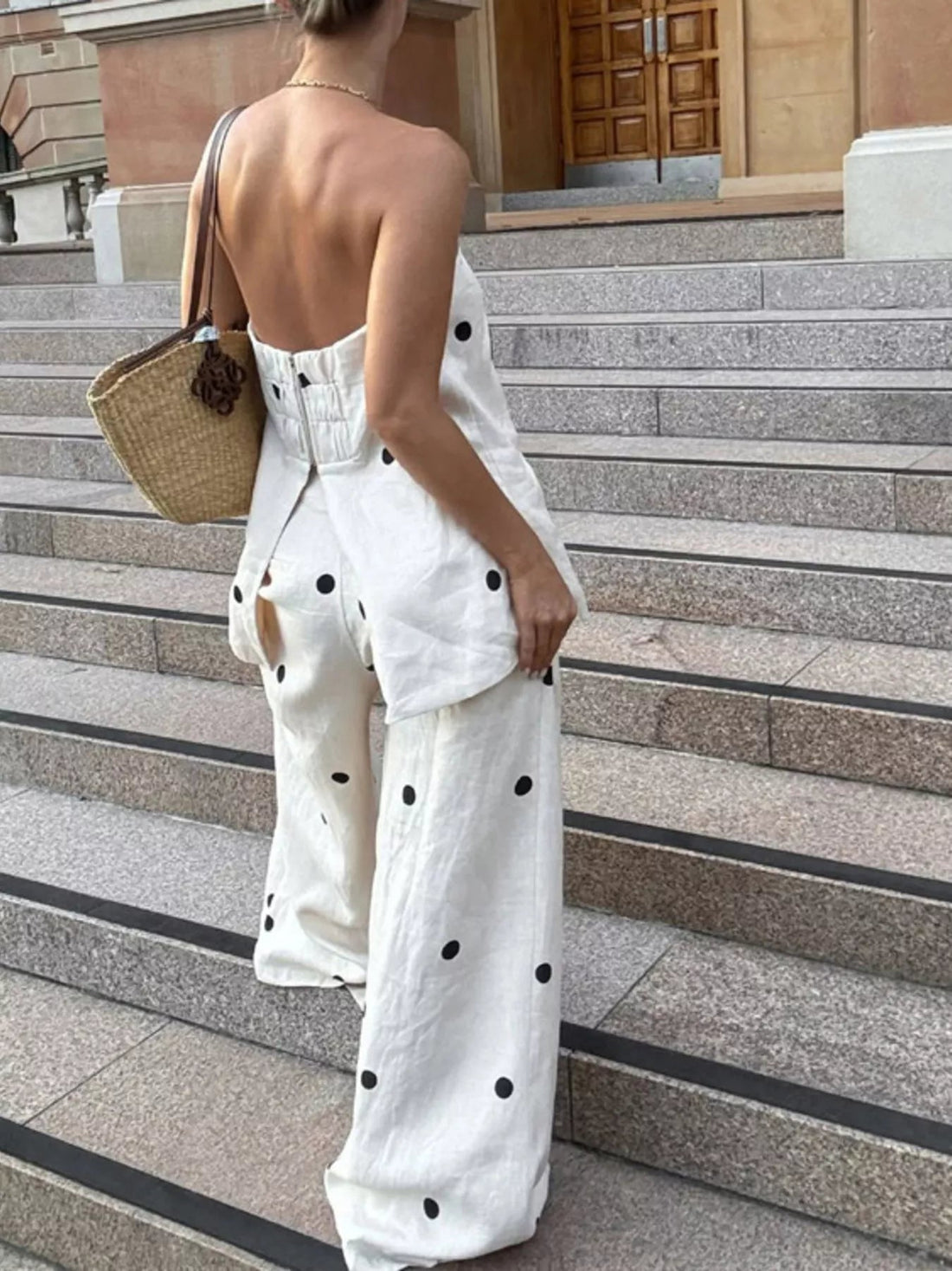 Polka Dot Tube Top and Pants Set designed for comfort and style at Lookzlike