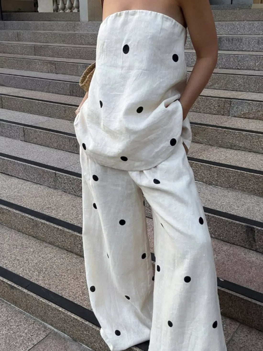 Polka Dot Tube Top and Pants Set designed for comfort and style at Lookzlike