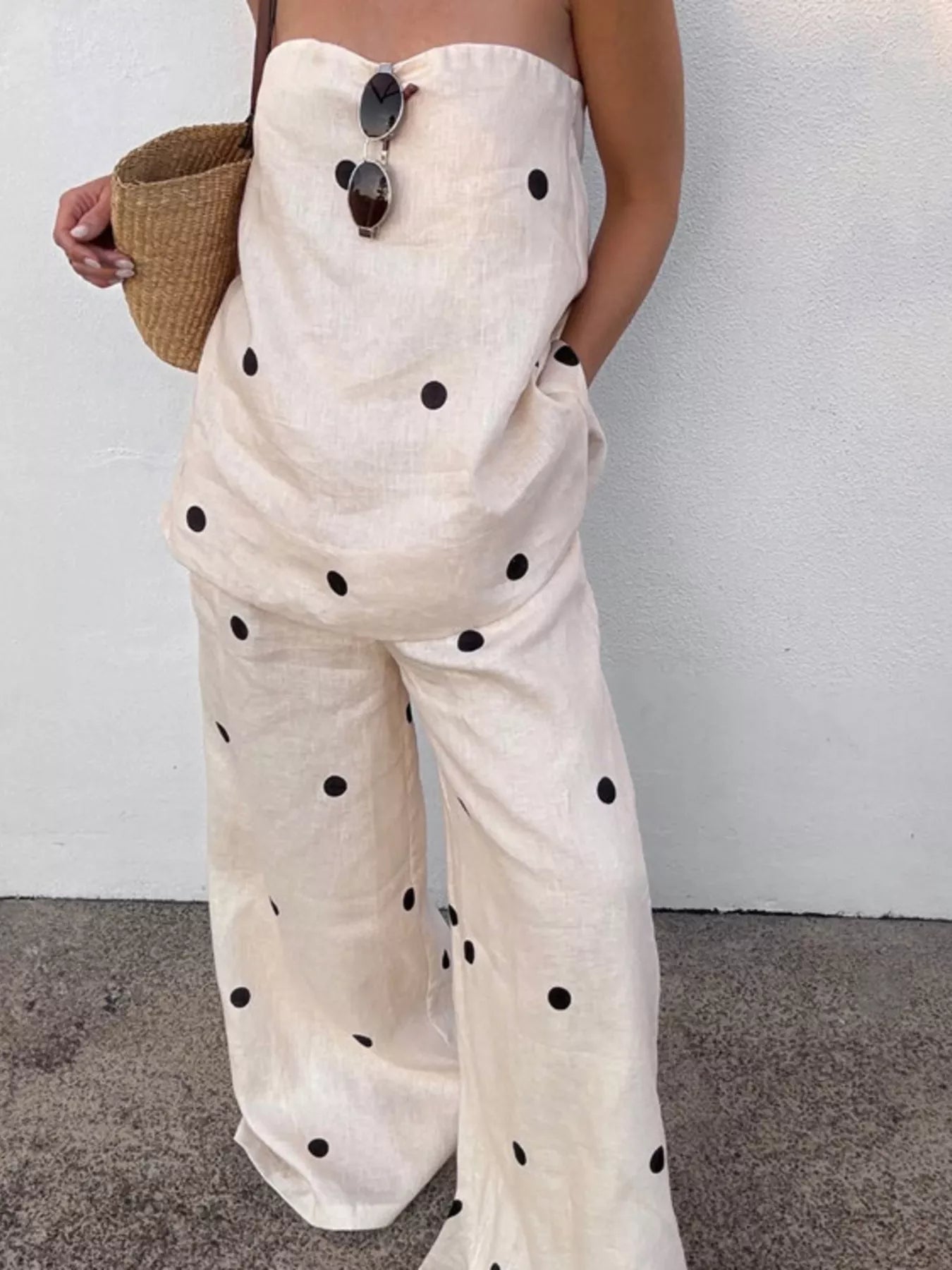 Polka Dot Tube Top and Pants Set designed for comfort and style at Lookzlike