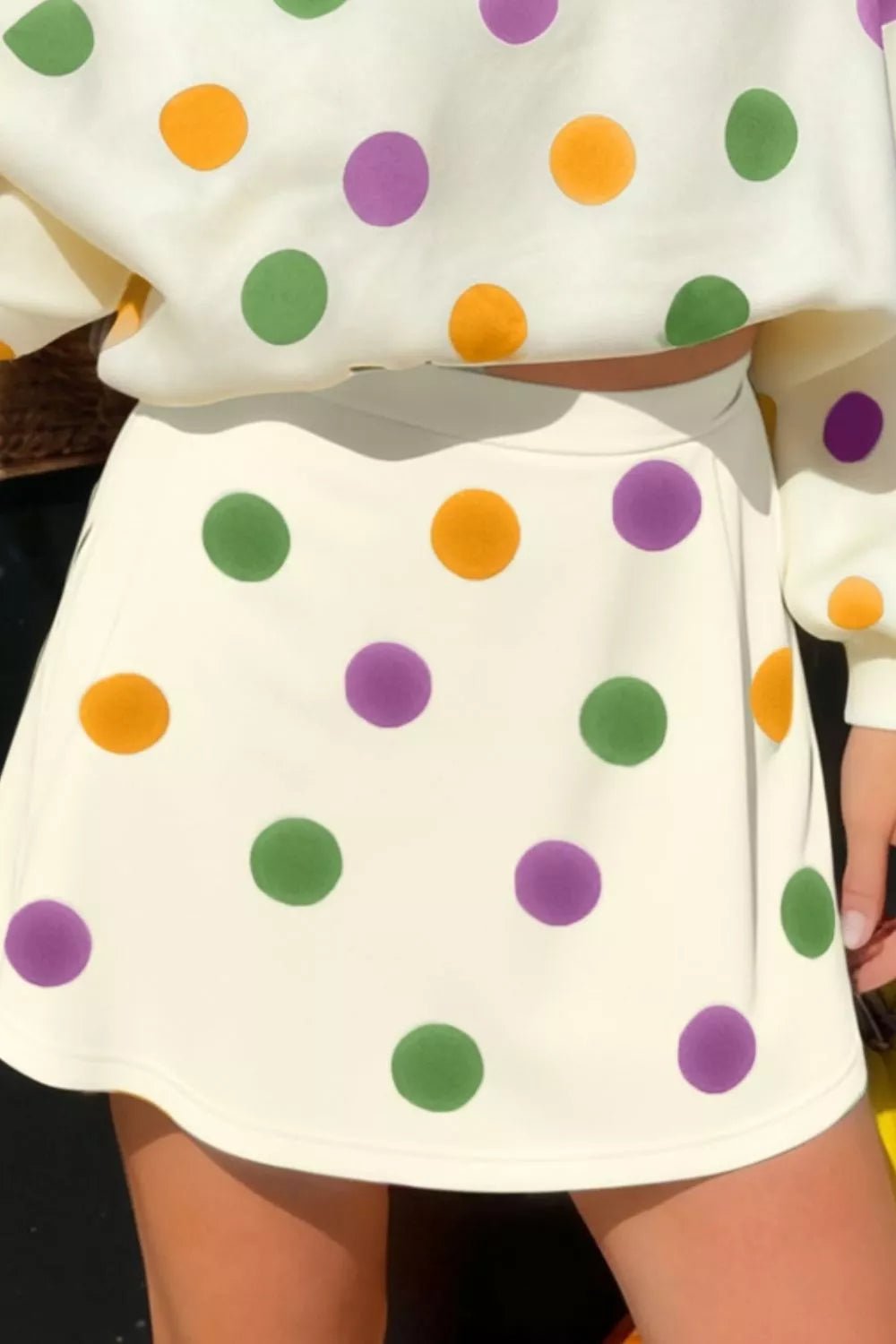 Polka Dot V-Neck Top and Skirt Set designed for comfort and style at Lookzlike
