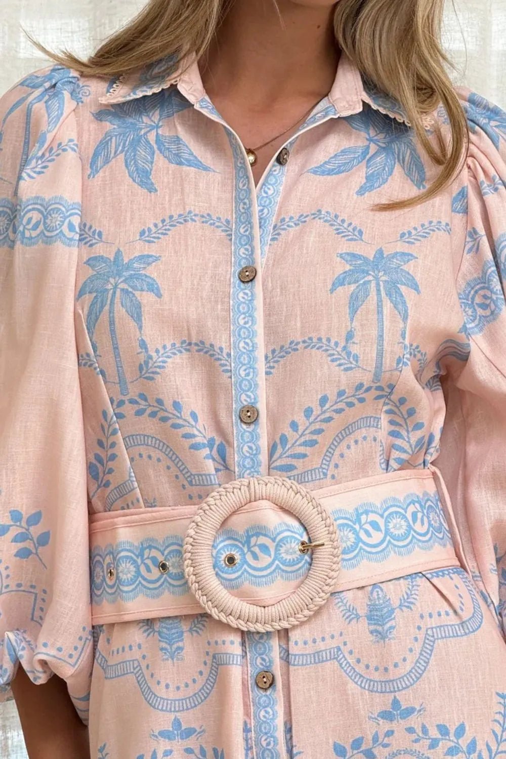 Printed Balloon Sleeve Maxi Shirt Dress - Lookzlike