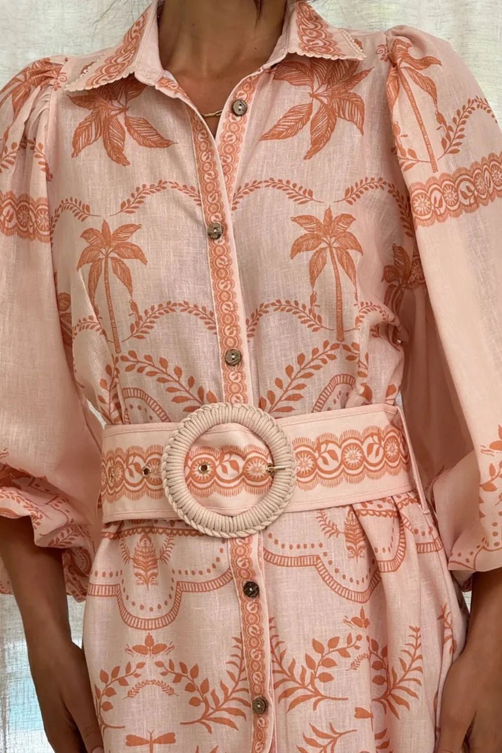 Printed Balloon Sleeve Maxi Shirt Dress - Lookzlike