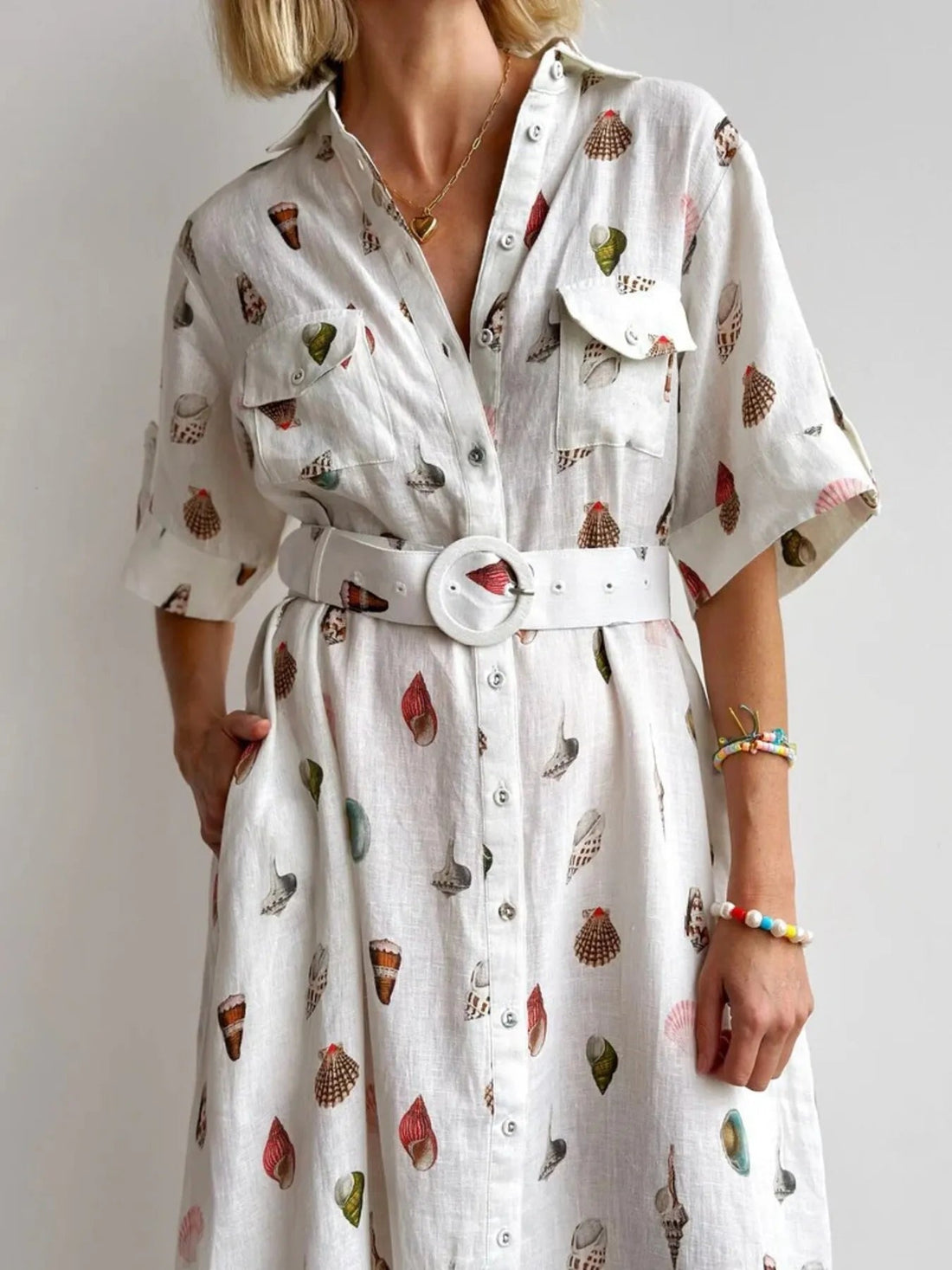 Printed Button Up Maxi Shirt Dress - Lookzlike